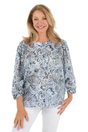 WideNeckline Layered Shoulder Blue Garden Dolman Sleeve Shirt
