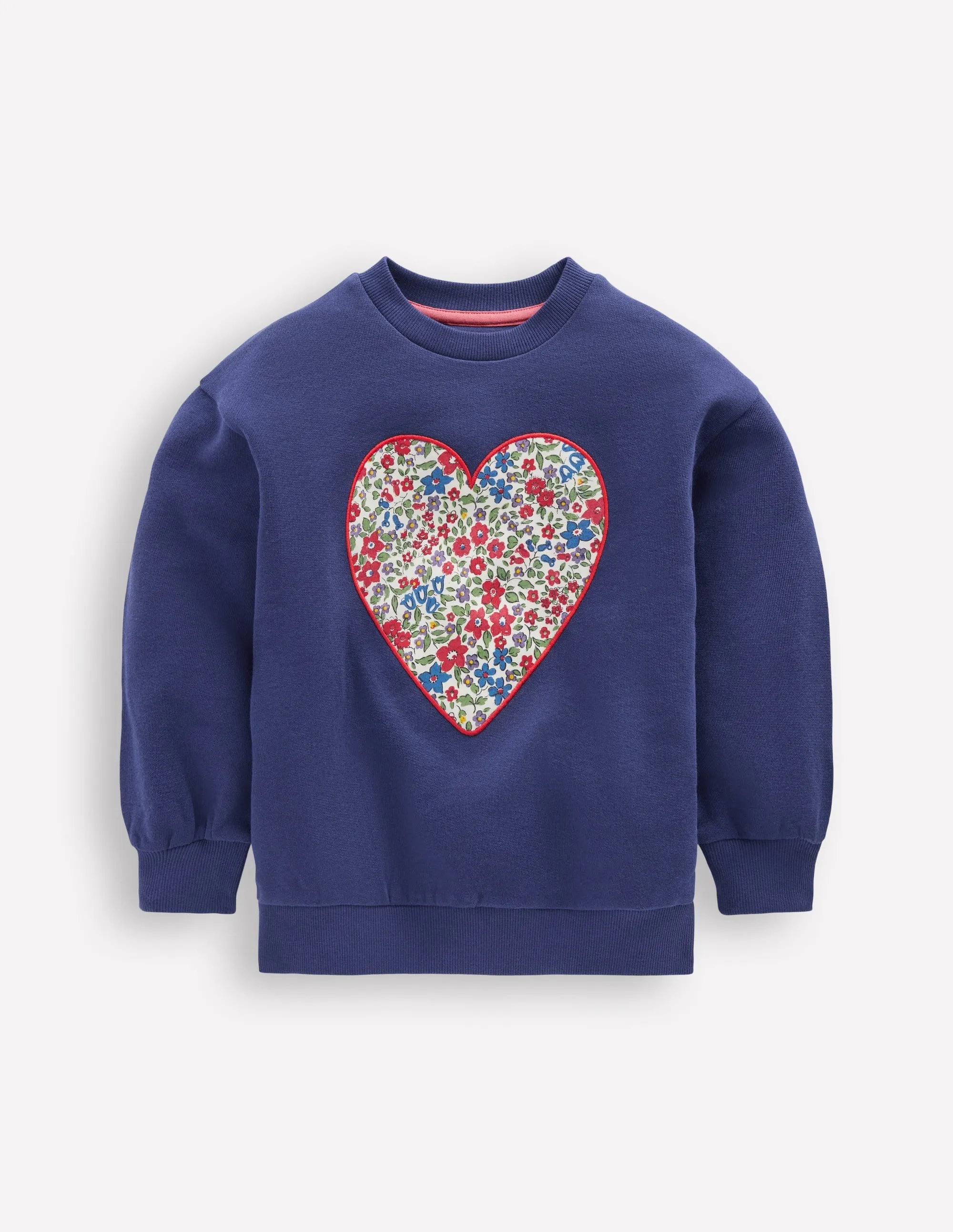 Stretch Jersey Knit Bobbie Appliqu Sweatshirt-Starboard Blue Hearts