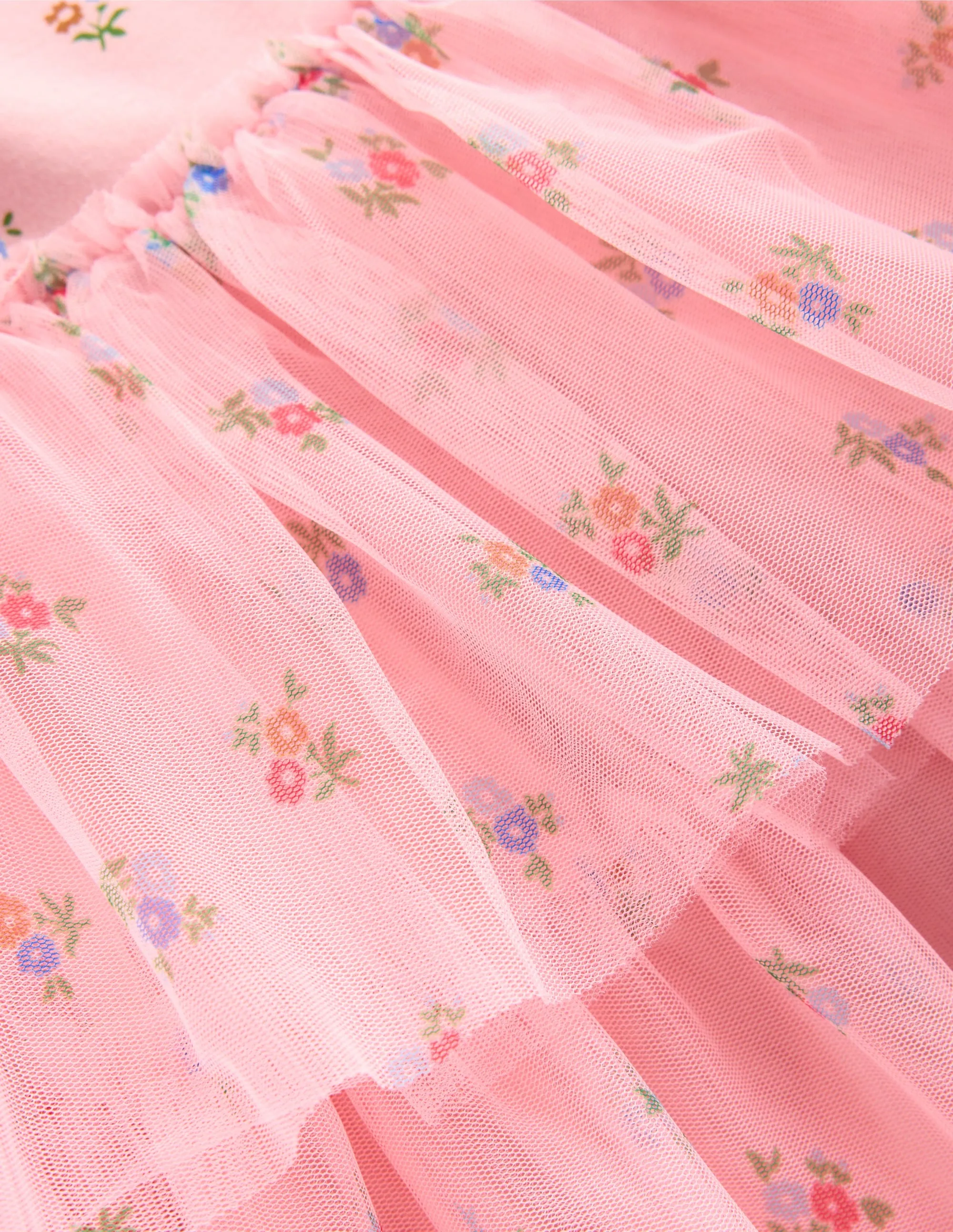 Fine Texture Tulle Mix Dress-Vintage Pink Ditsy Floral