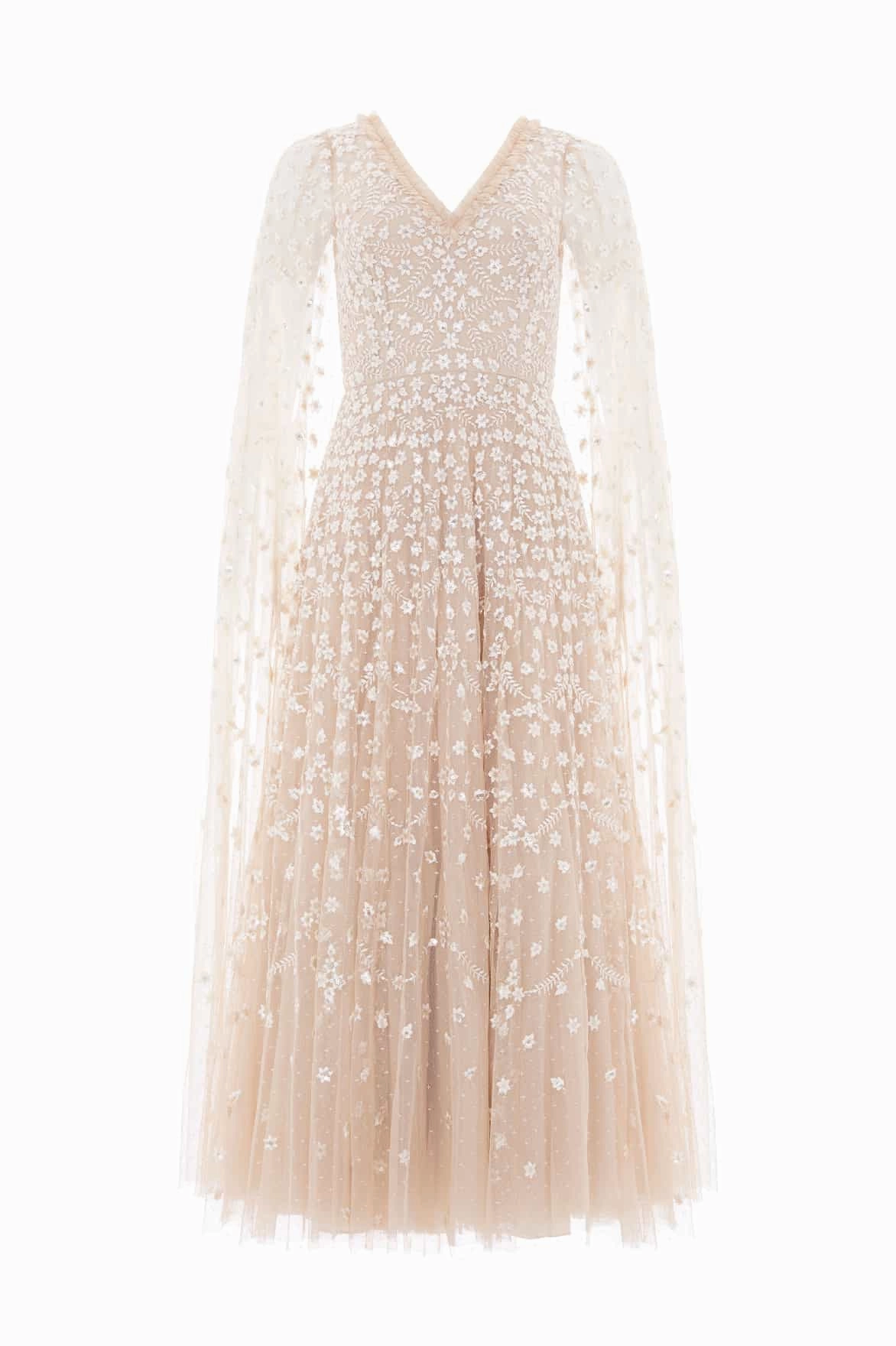 Pure Color Lightweight Piece Clover Cape Sleeve Ankle Gown