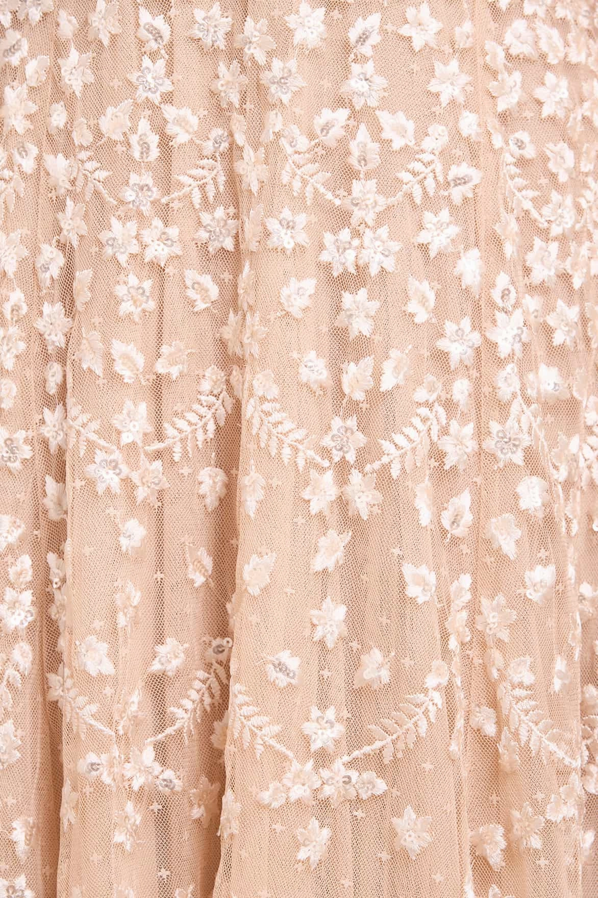 Semi Sheer Clover Cape Sleeve Ankle Gown