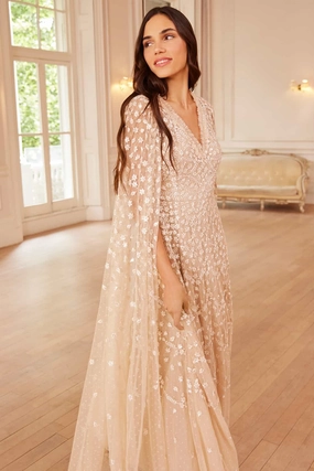 Clover Cape Sleeve Ankle Gown Cocktail-Party Urban Classic