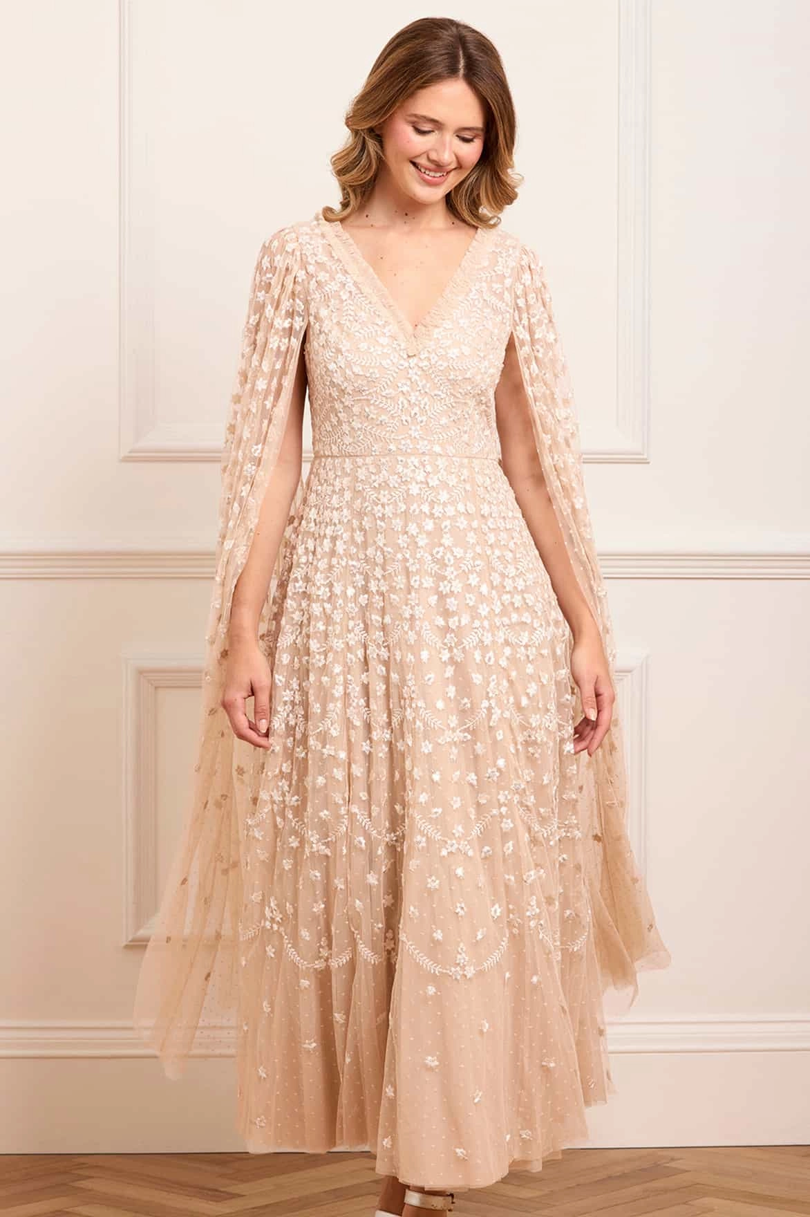 Fashion Layers Easy Flow Clover Cape Sleeve Ankle Gown