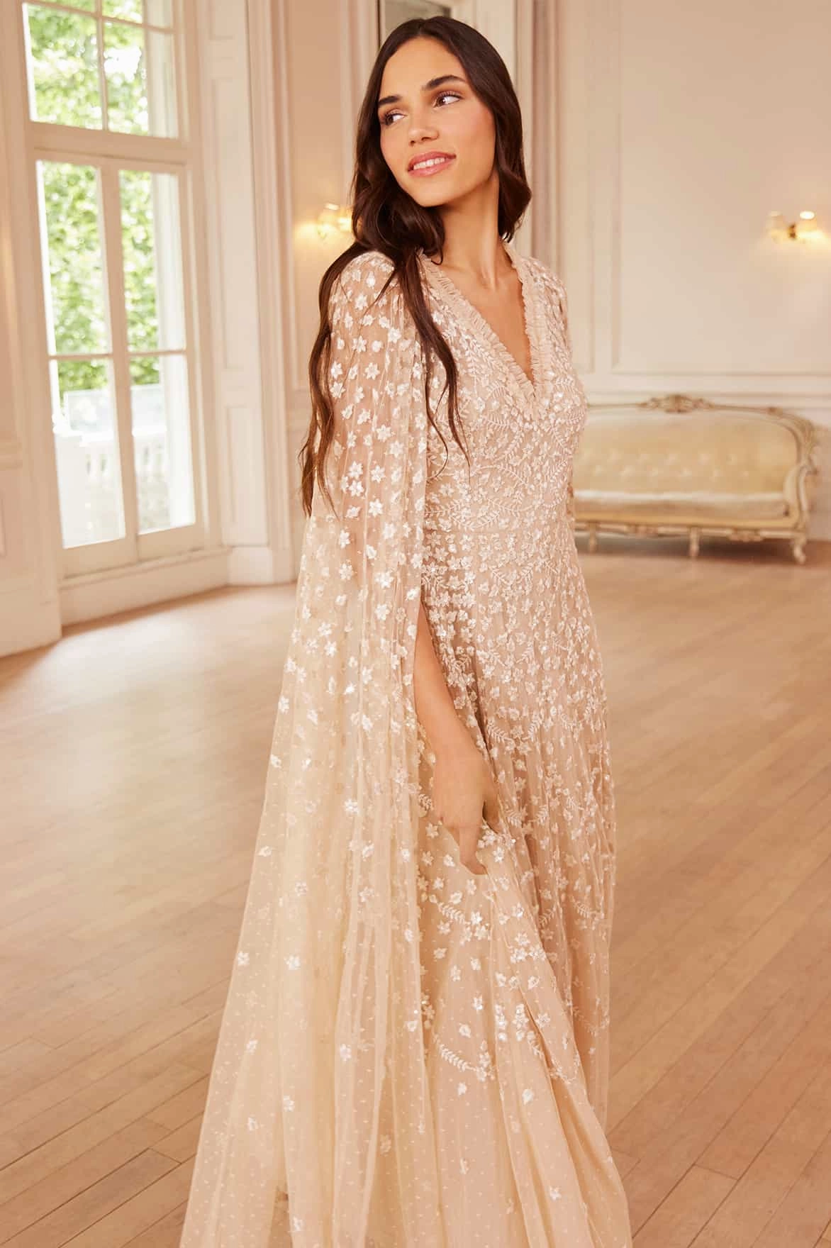 Flattering Design Wear Polite Color Clover Cape Sleeve Ankle Gown