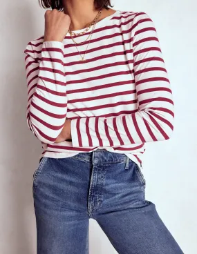 Olivia Long Sleeve Breton-Deep Wisteria Stripe RibbedTrim CrewNeck