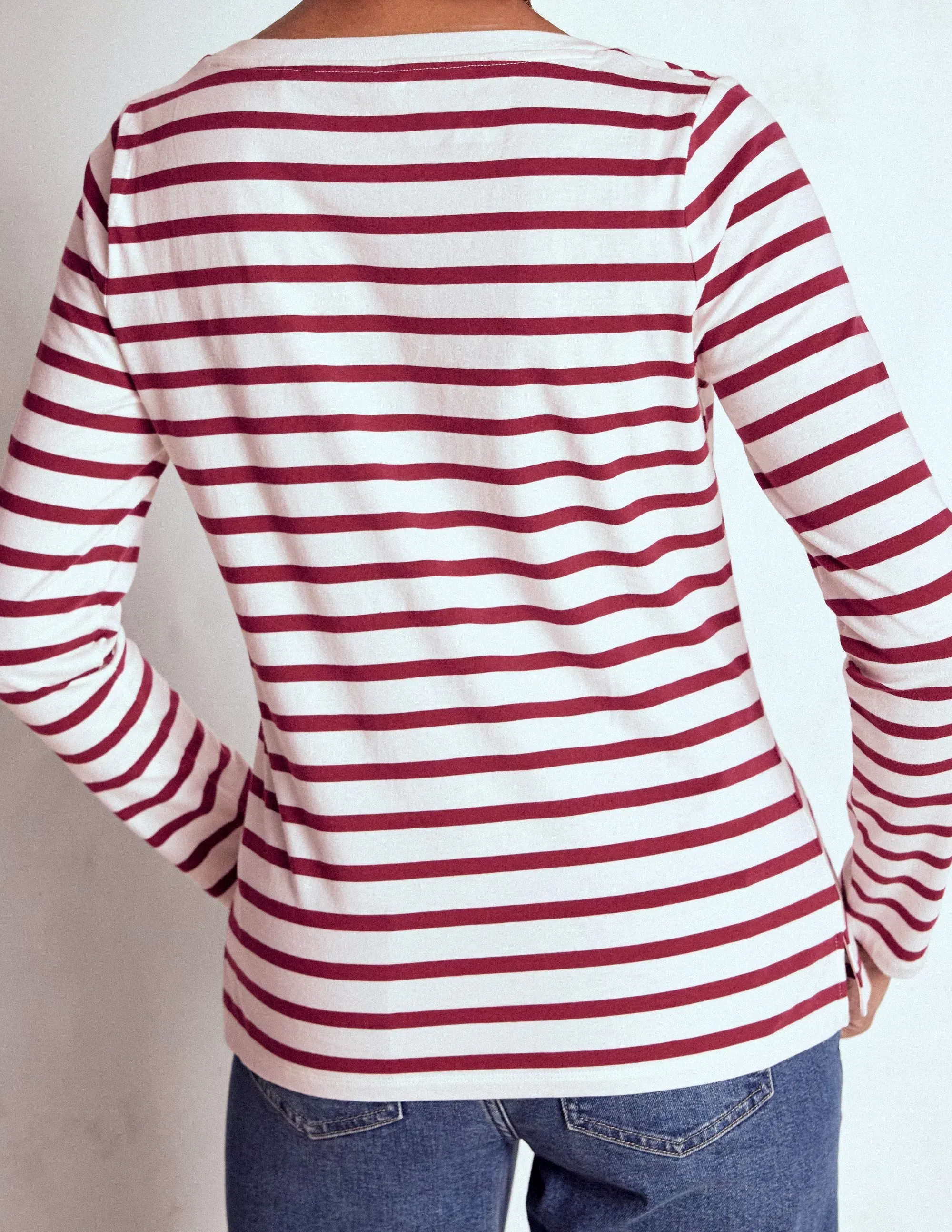 SublimatedPrint Minimalist Detailing Olivia Long Sleeve Breton-Deep Wisteria Stripe