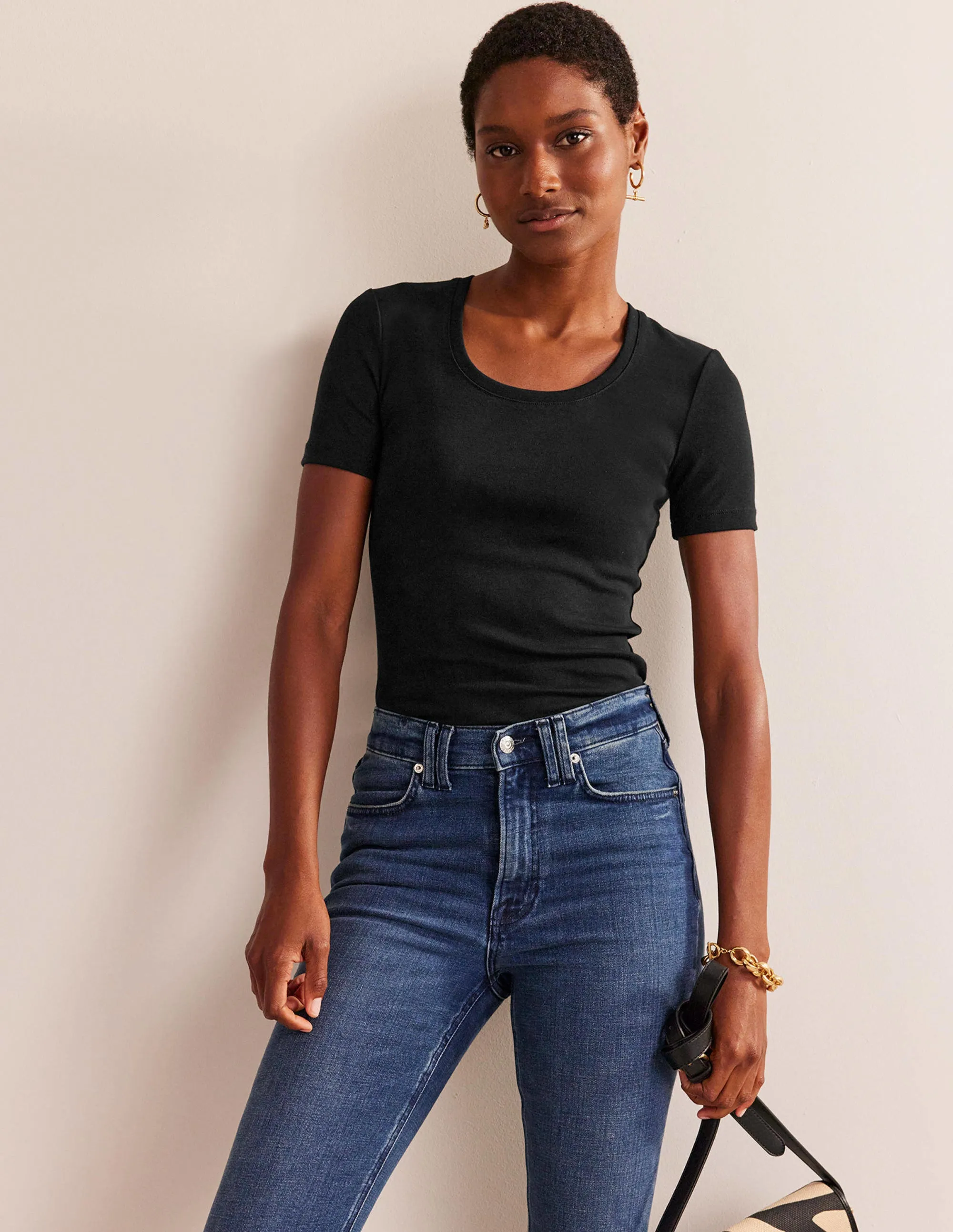 Stretch Blouse BondedEdges Essential Jersey T-Shirt-Black