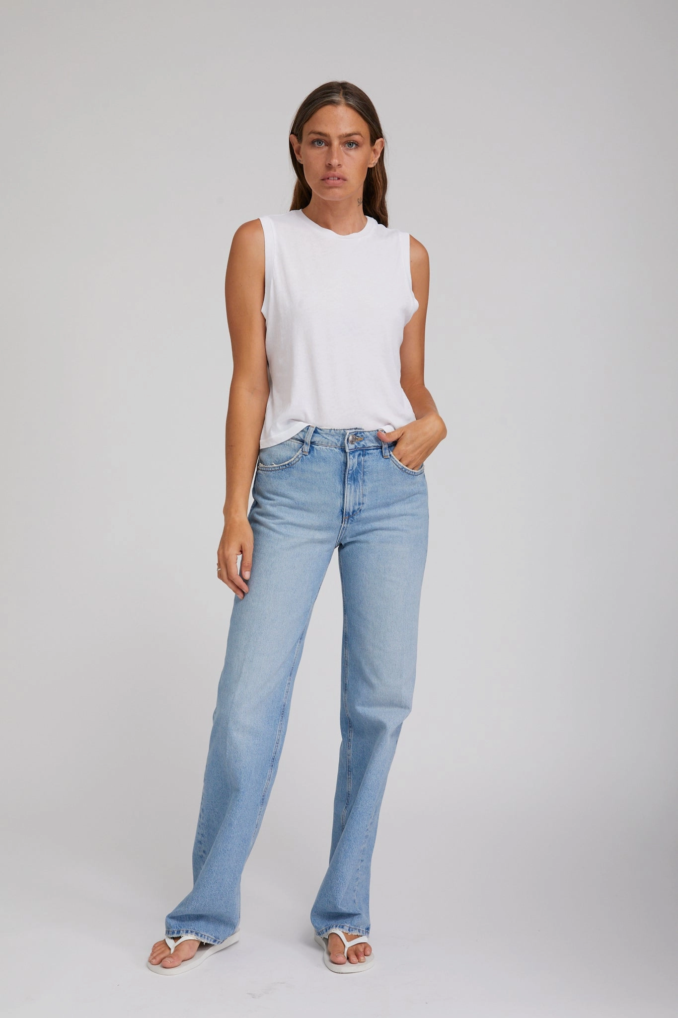 Victoria Loose Straight Denim ConvertibleSleeves