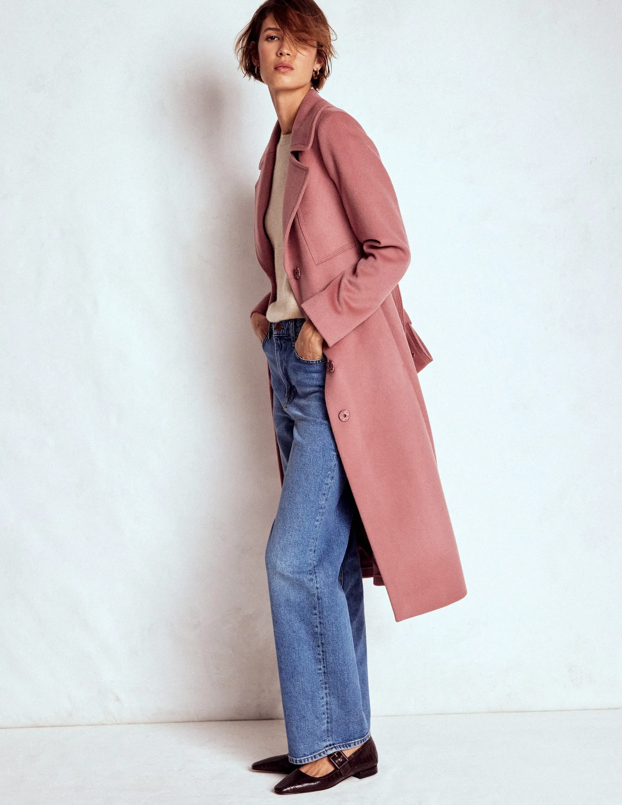 Bow Front Coat-Dusty Pink Light Reflective Logos