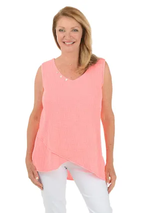 Bubble Gauze Asymmetrical Sleeveless Blouse MultiPanelConstruction