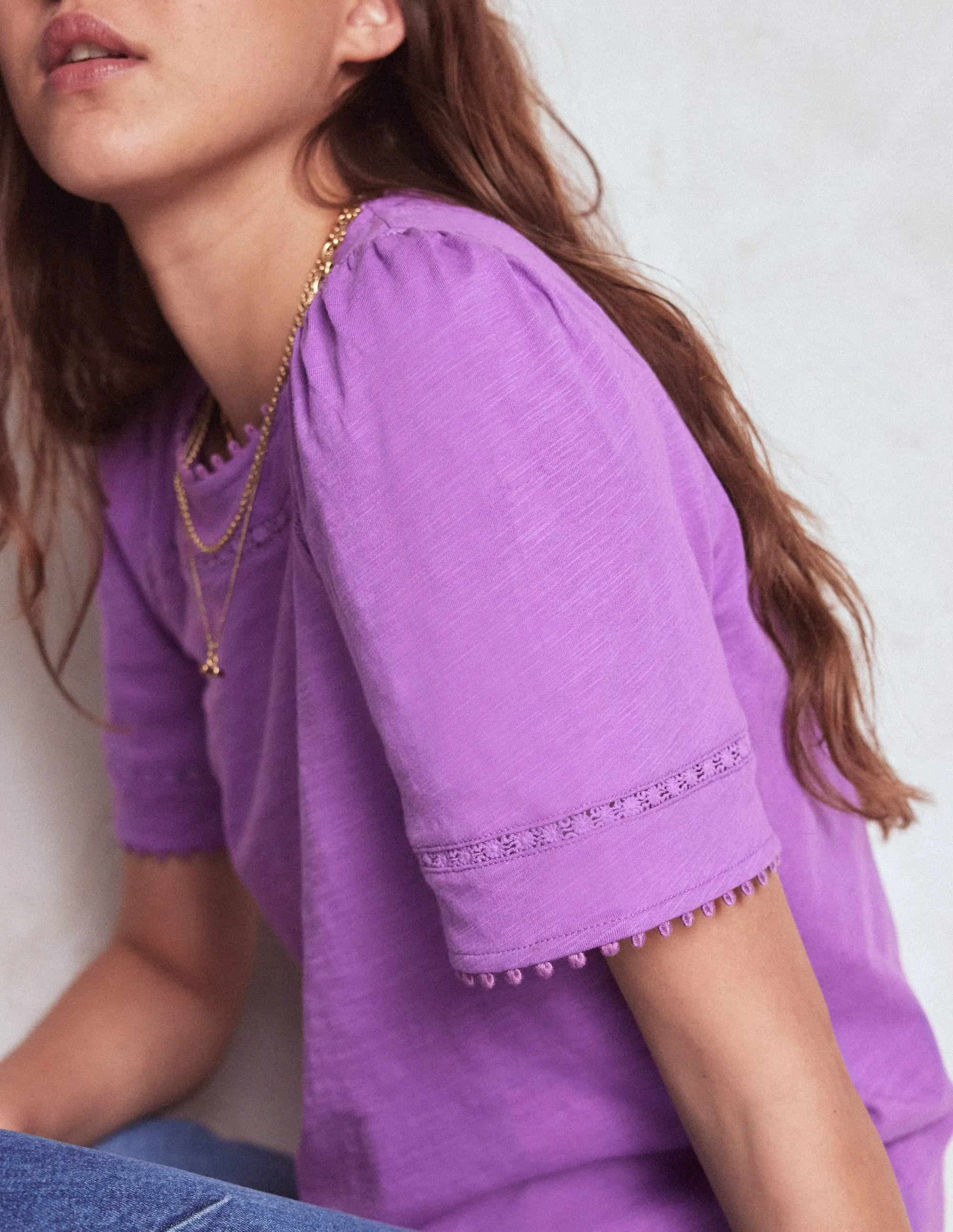 SnagProof HighDensity Knit Mila Lace Trim Top-Amethyst Pruple