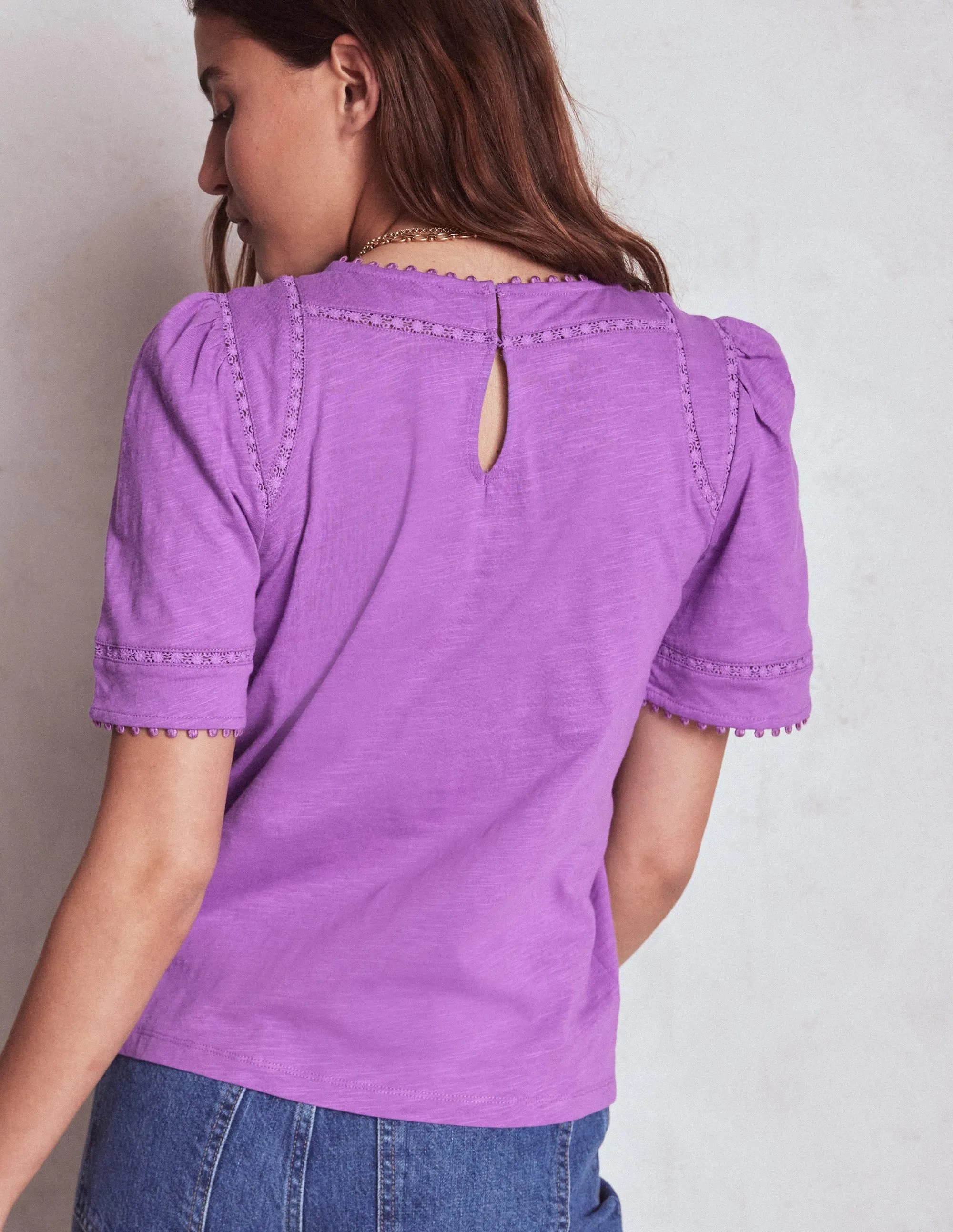 Versatile Layering Piece Adjustable drawstring Mila Lace Trim Top-Amethyst Pruple