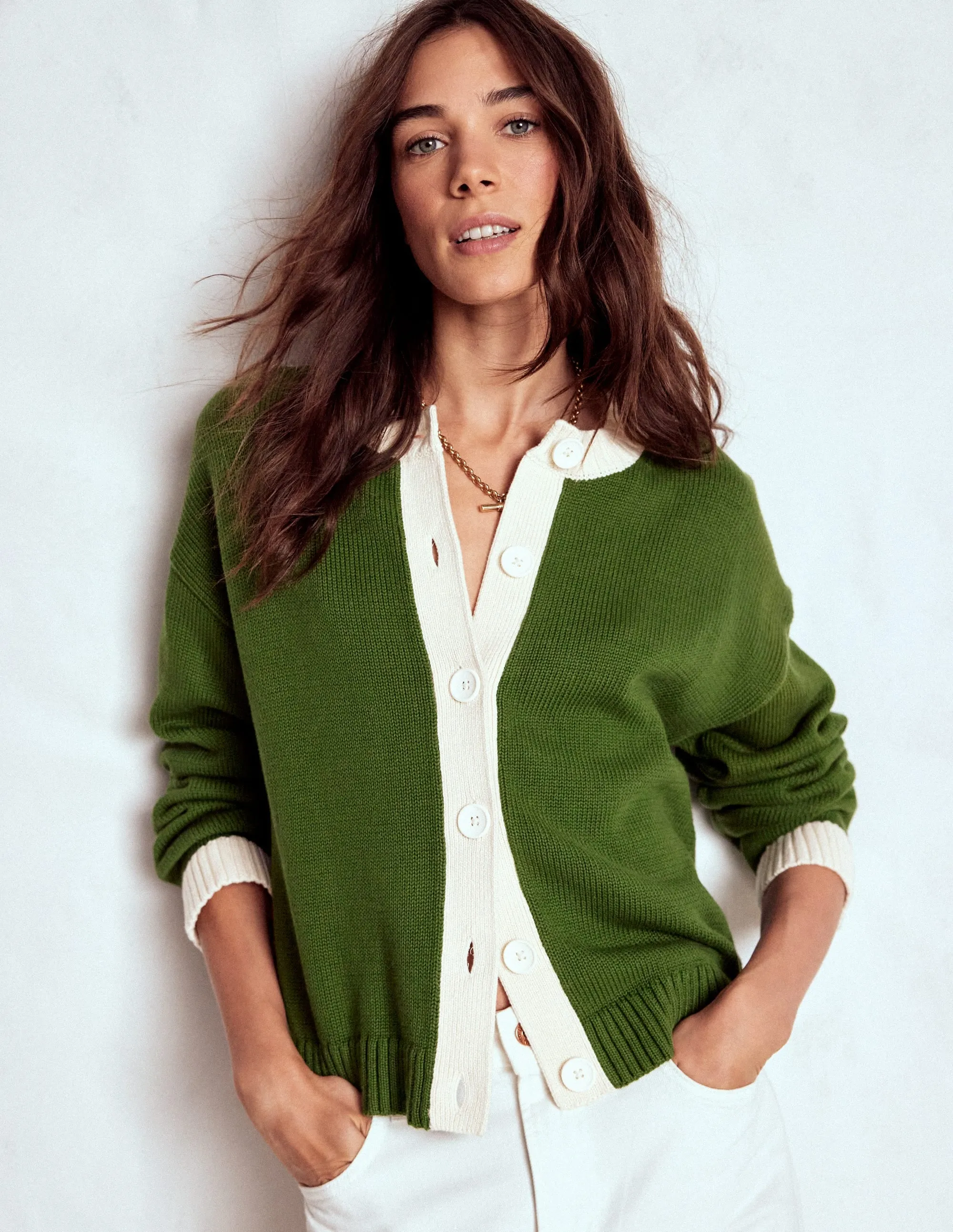 Jemma Chunky Cotton Cardigan-Promenade Green Fast Drying Material Modern Look