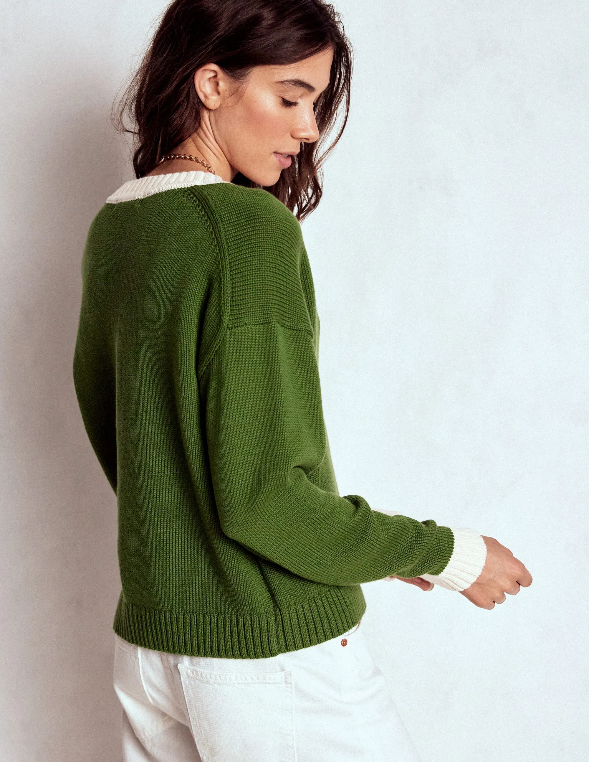 AntiStatic Finish Jemma Chunky Cotton Cardigan-Promenade Green