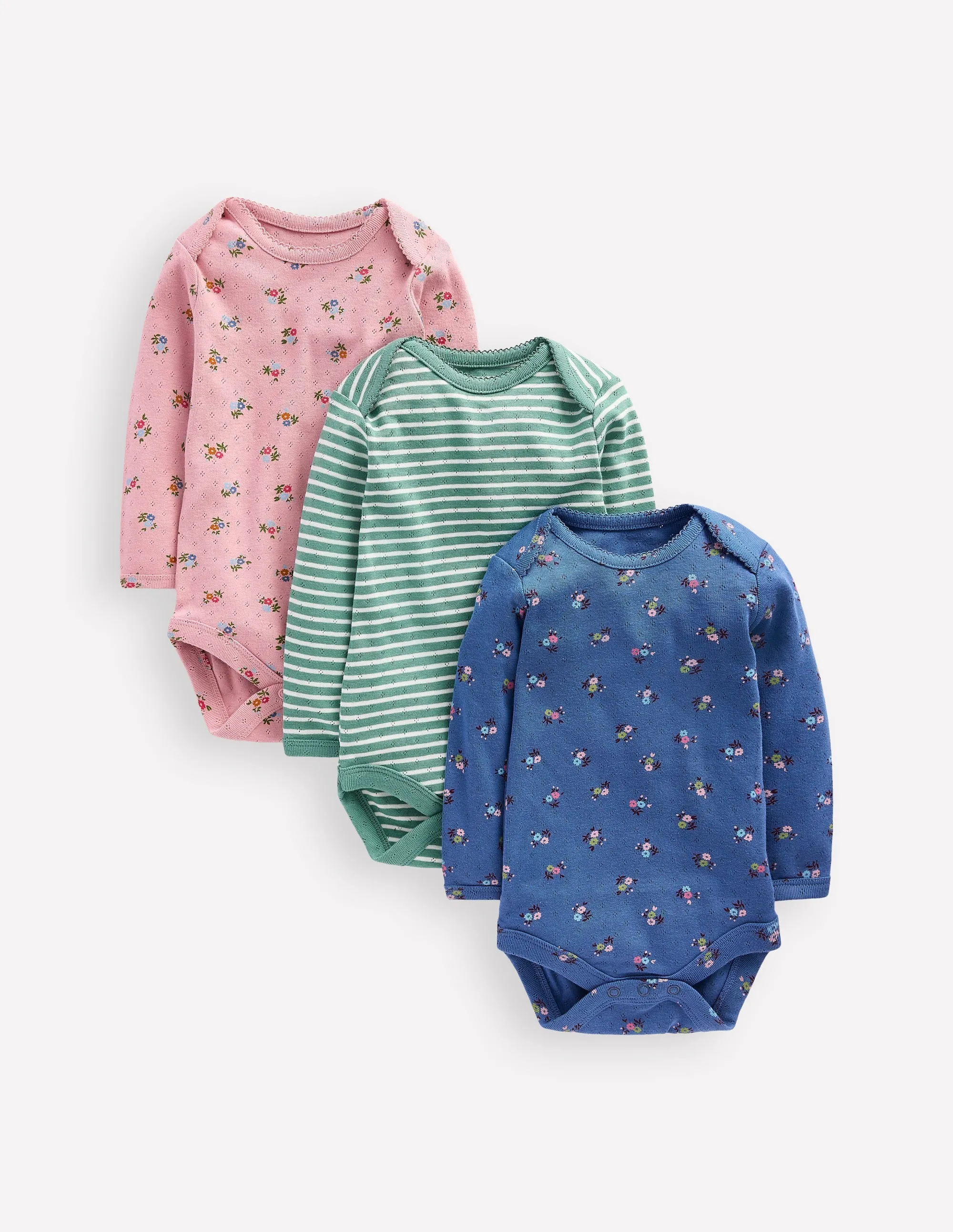 3 Pack Pointelle Bodies-Pink/Blue Ditsy Floral Airflow Ventilation Zones Button Down Collar Style