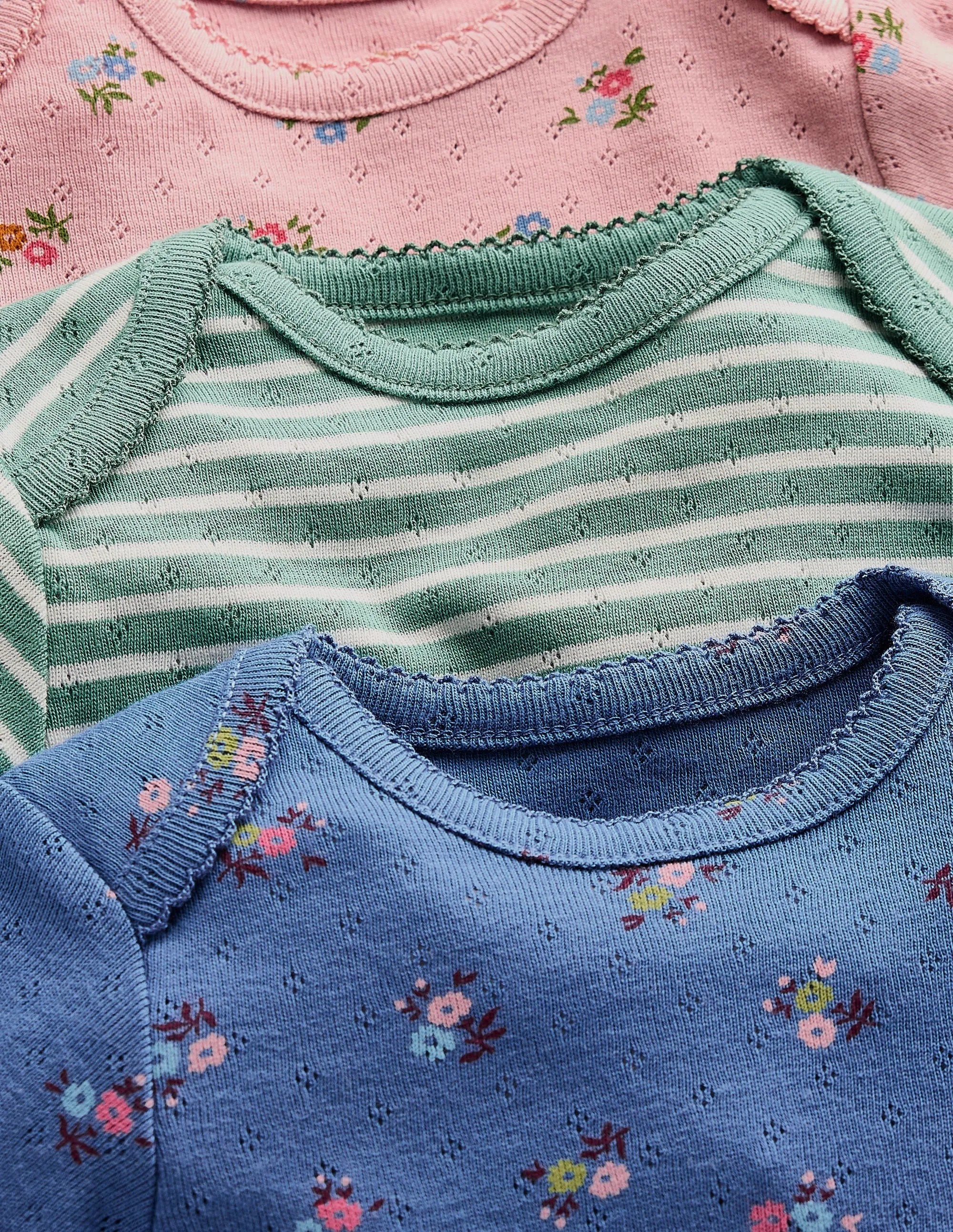 3 Pack Pointelle Bodies-Pink/Blue Ditsy Floral Brushed Microfiber Surface QuickRelease Closures