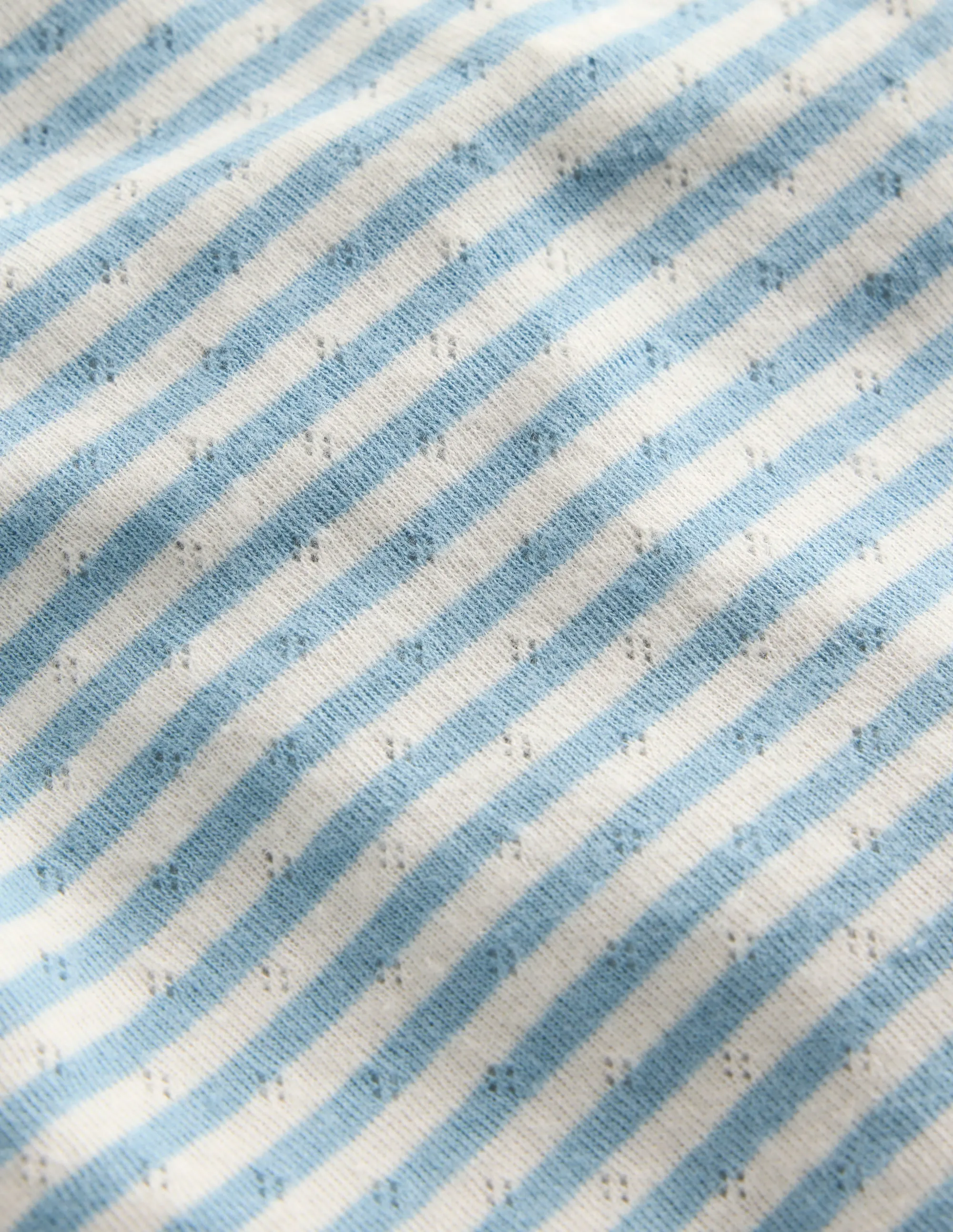 Fashionable Layer tall size Long Sleeve Pointelle Top-Vintage Blue Stripe