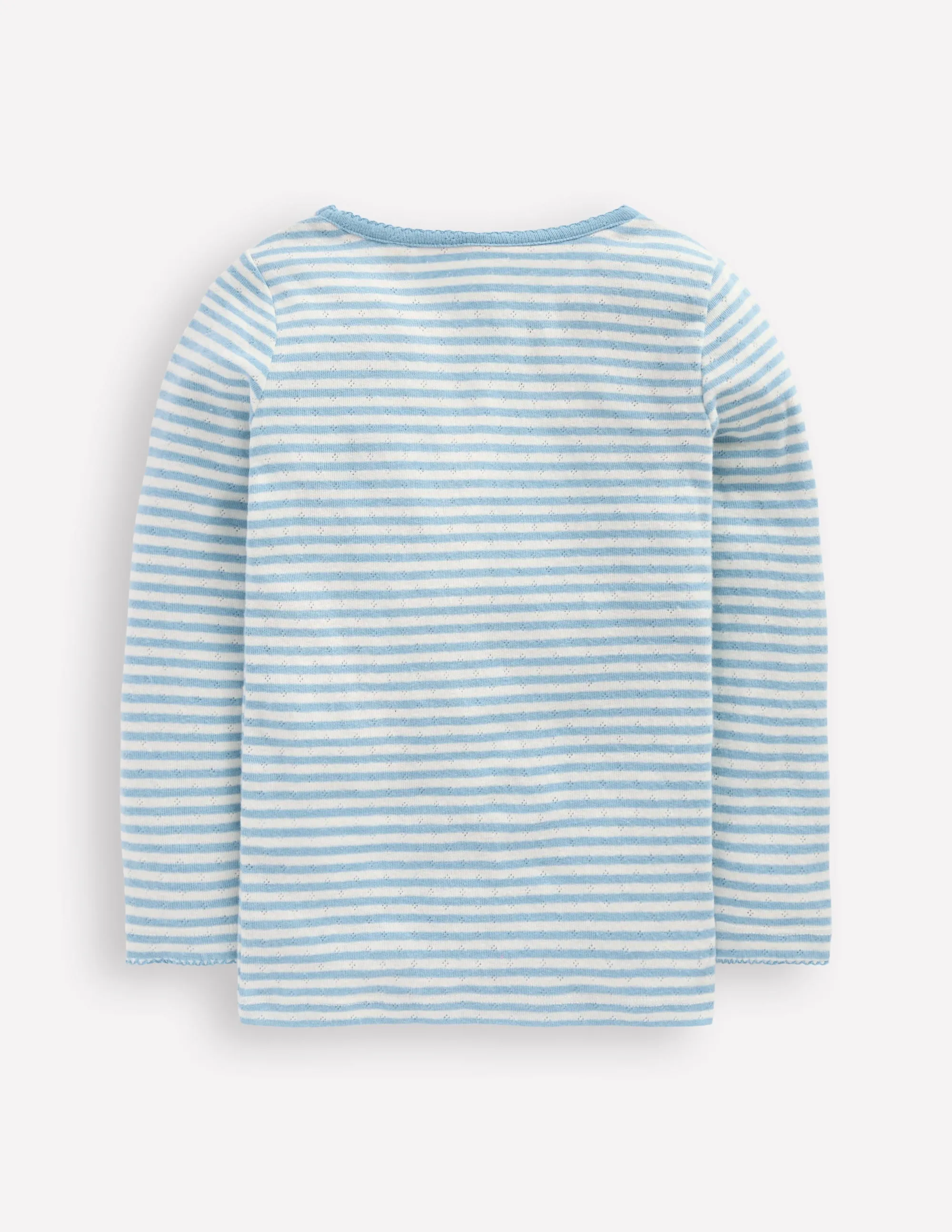 Long Sleeve Pointelle Top-Vintage Blue Stripe Chic And Comfortable