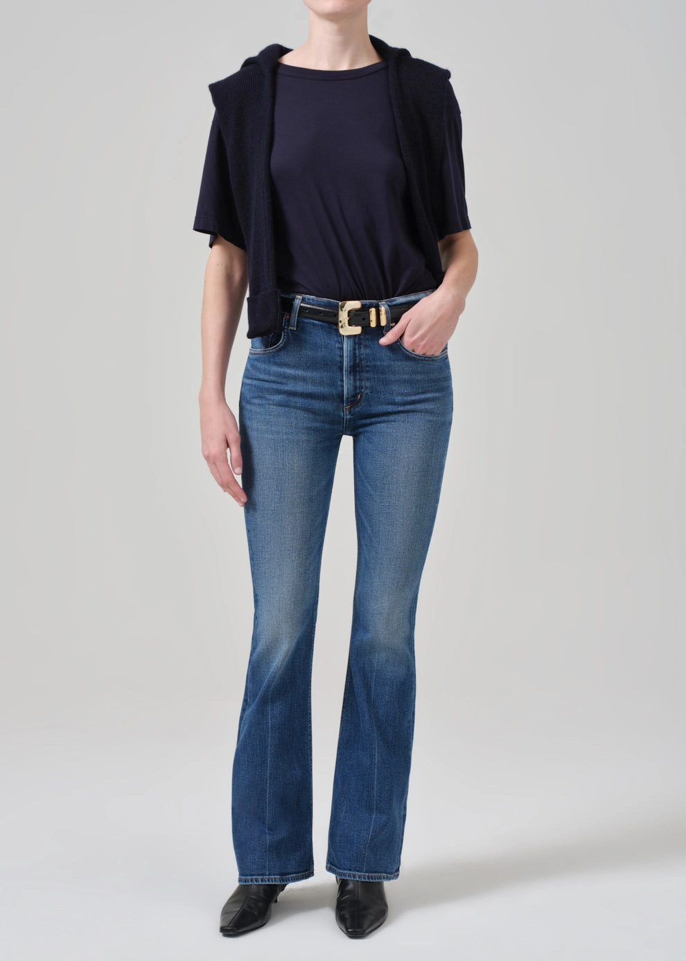 Shopping Day Street Fashion Textured Lilah High Rise Bootcut 32.5" in Abalone