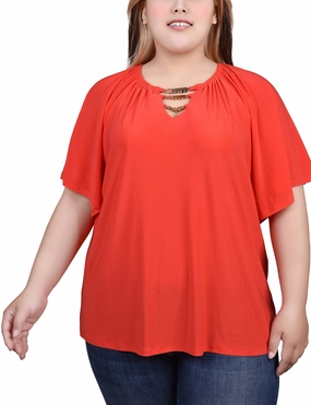 AntiStaticTreatment Plus Size Raglan Sleeve Top With Chain Details