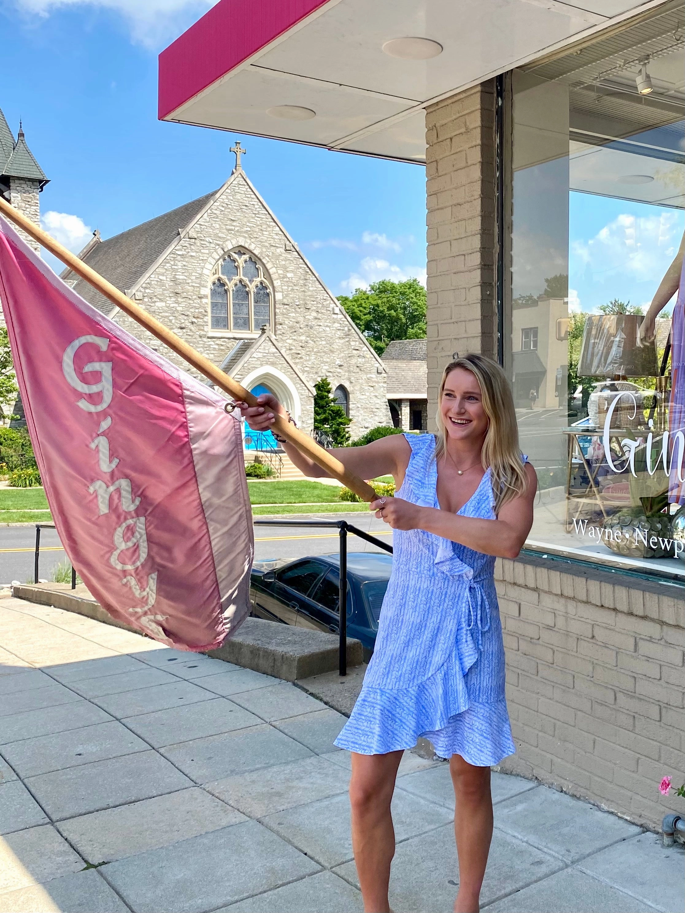 Front Ruffle City Rhythm Naples Faux Wrap Dress Ferns Cornflower Blue