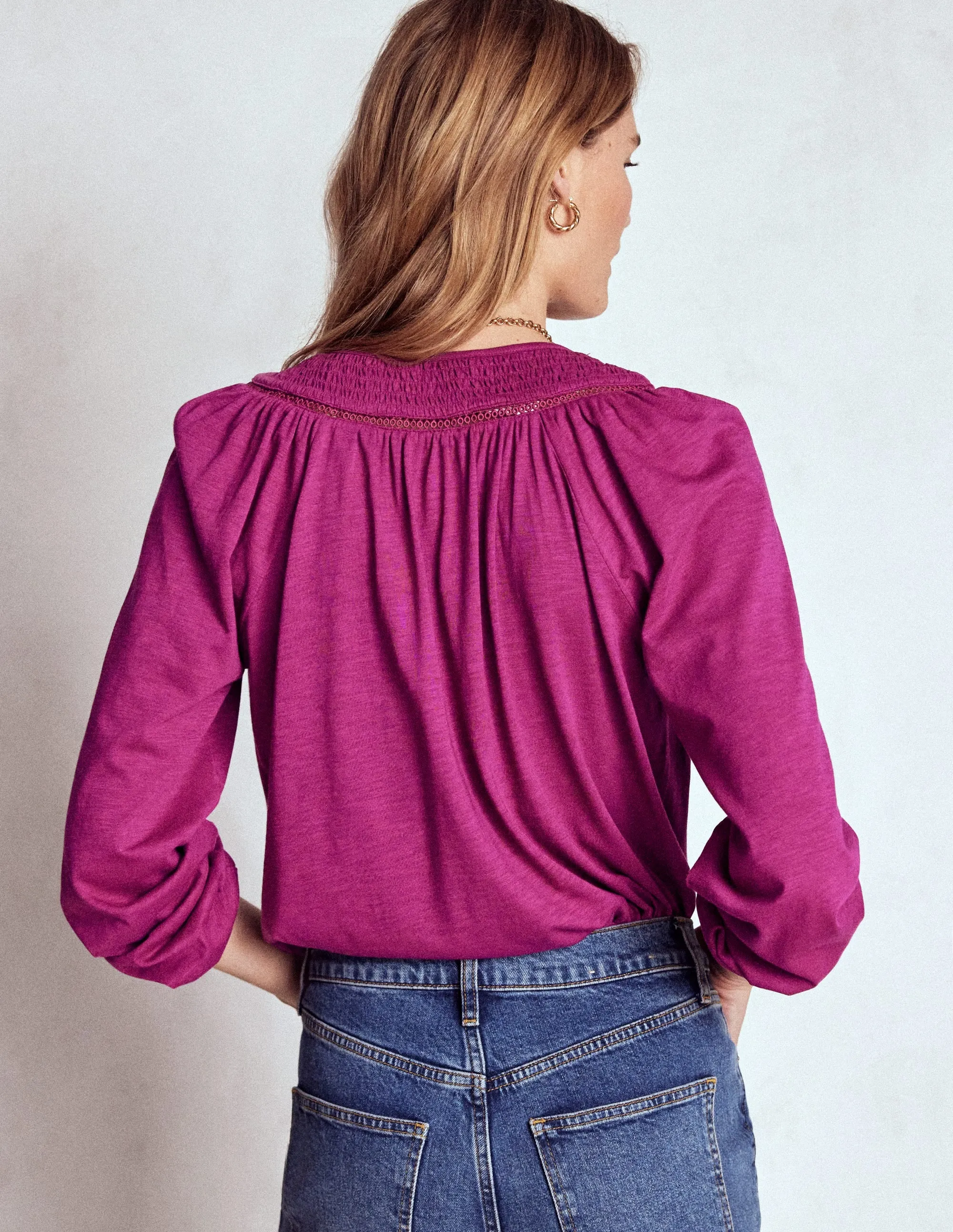 Georgia Smocked Jersey Top-Rich Magenta Hidden Ventilation Zones Quick Release Fastener