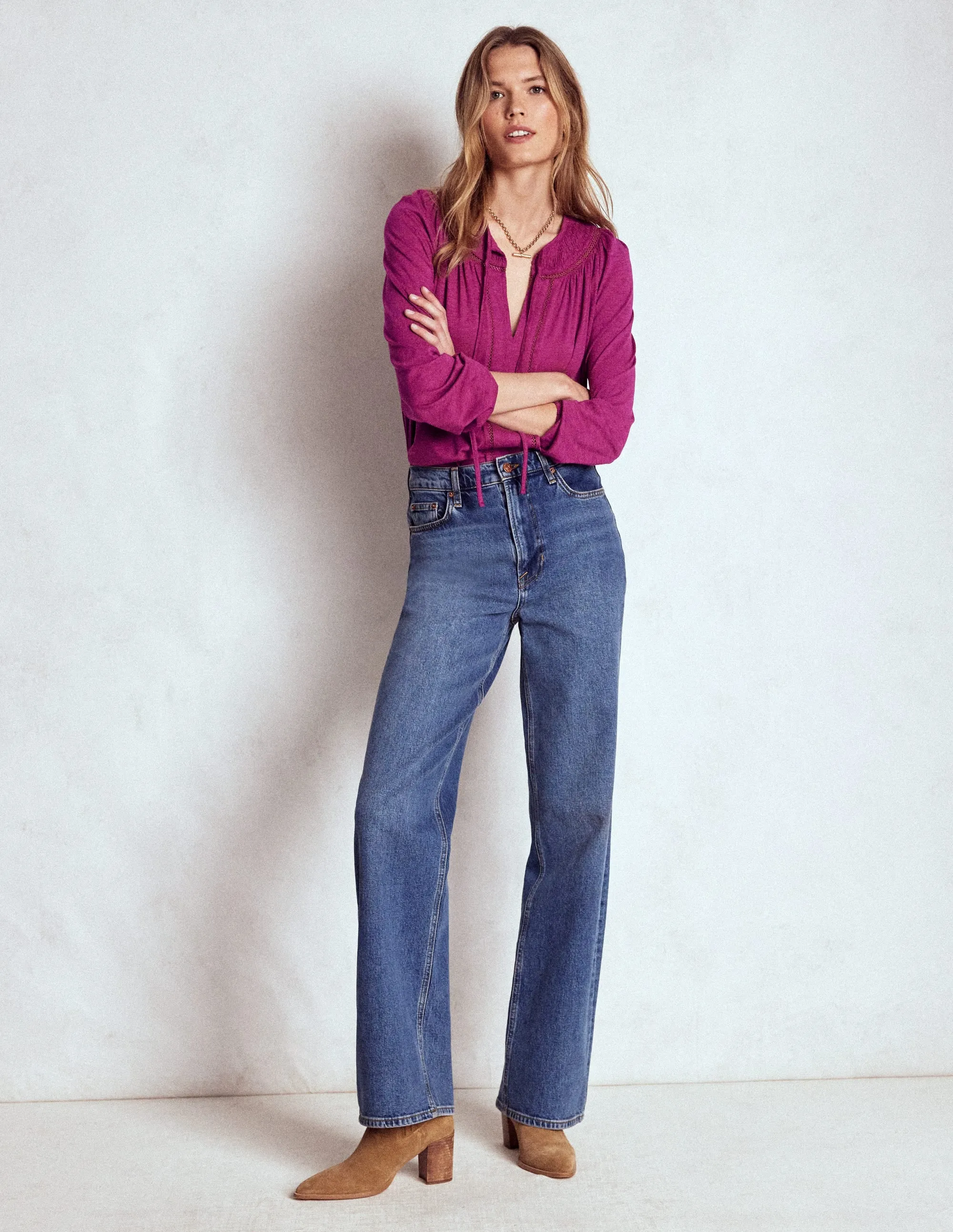 Georgia Smocked Jersey Top-Rich Magenta FlexibleRibbedTrims