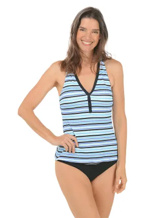 Black Resort Stripe Pique Racerback Tankini Top HighDensity Knit