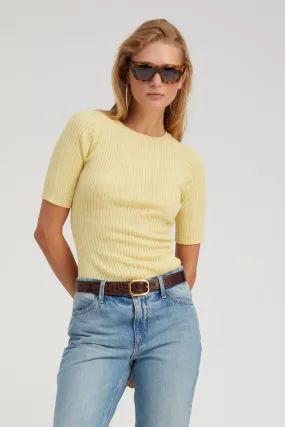 Bonded Seam Durability PolishedFinish Lemon Tart Cashmere Mid Sleeve Crewneck