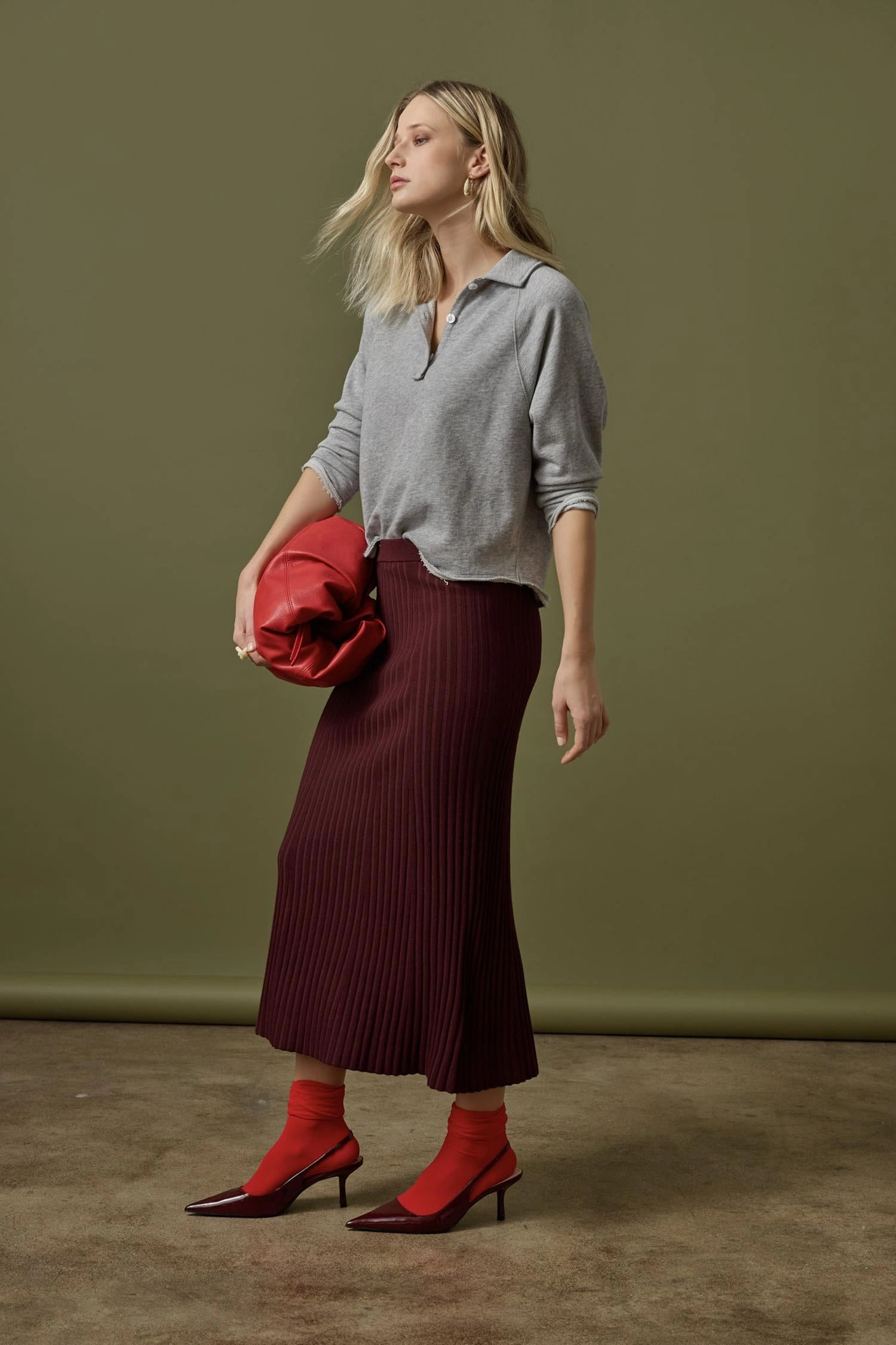 Straight Rib Skirt in Dark Cherry Twist Front casual finish