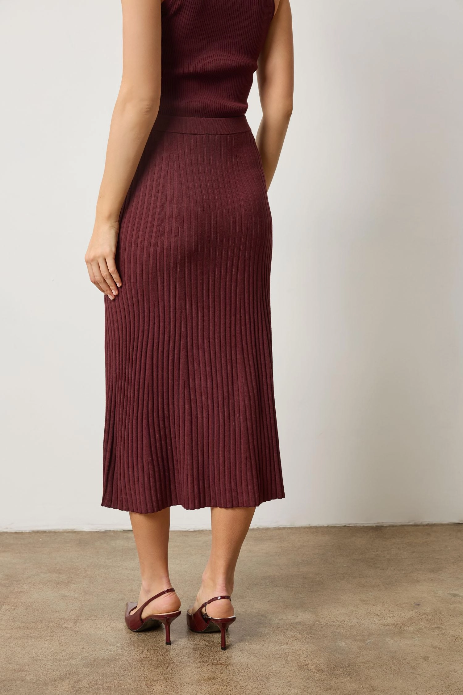 Straight Rib Skirt in Dark Cherry Biodegradable Fabric