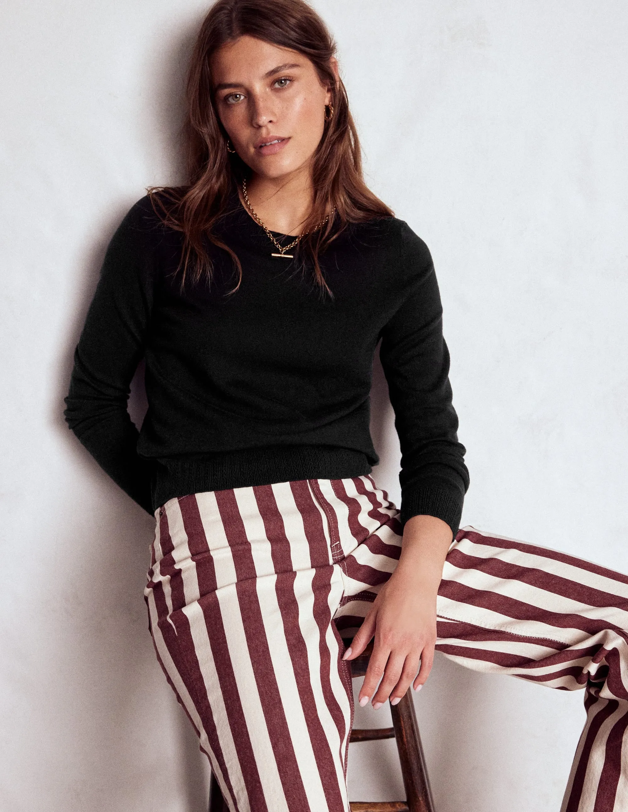 Chic Style Emilia Cotton Crew Jumper-Black