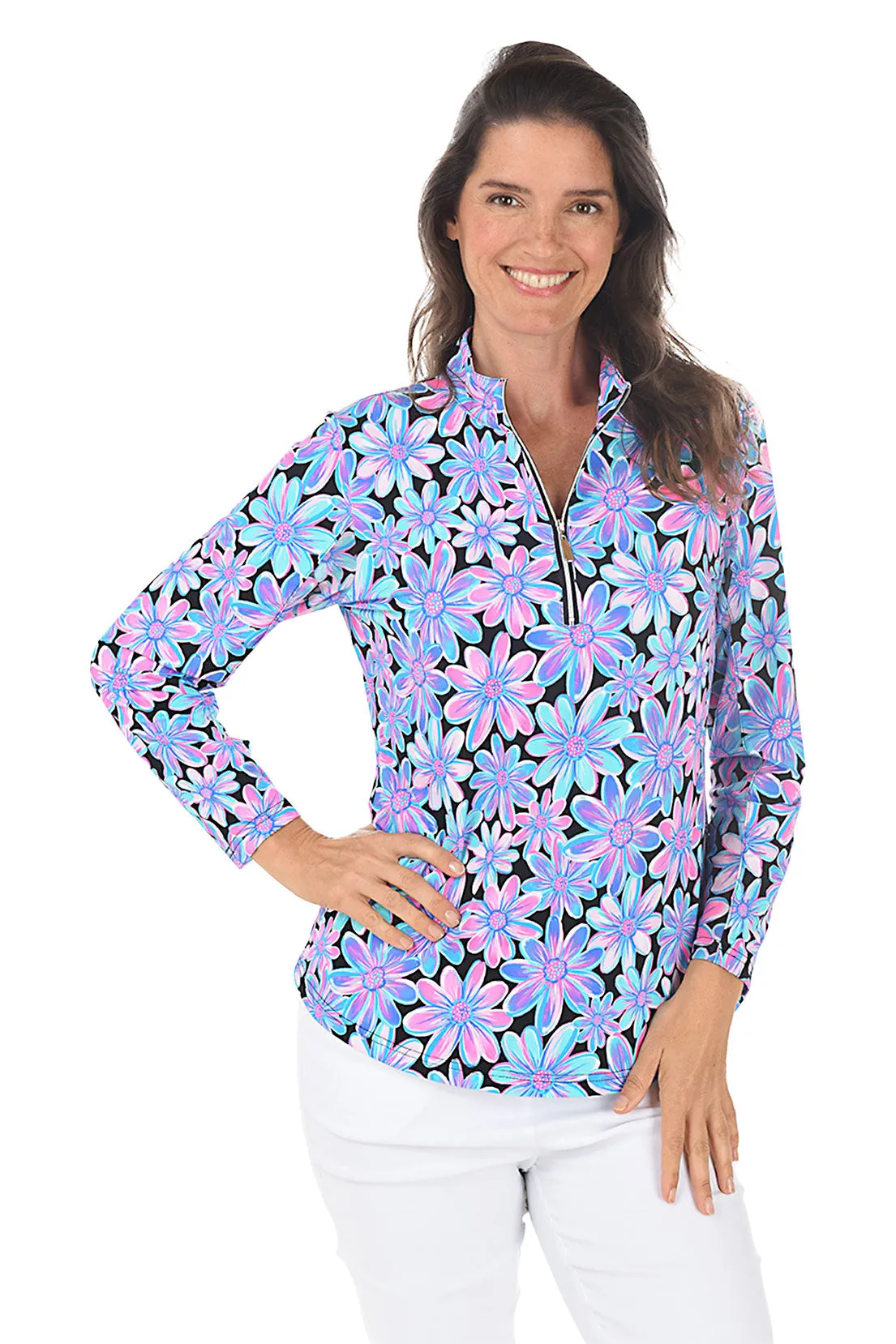 Ventilation Panel Bright Bouquet Cooling UPF50  Mock Neck Top