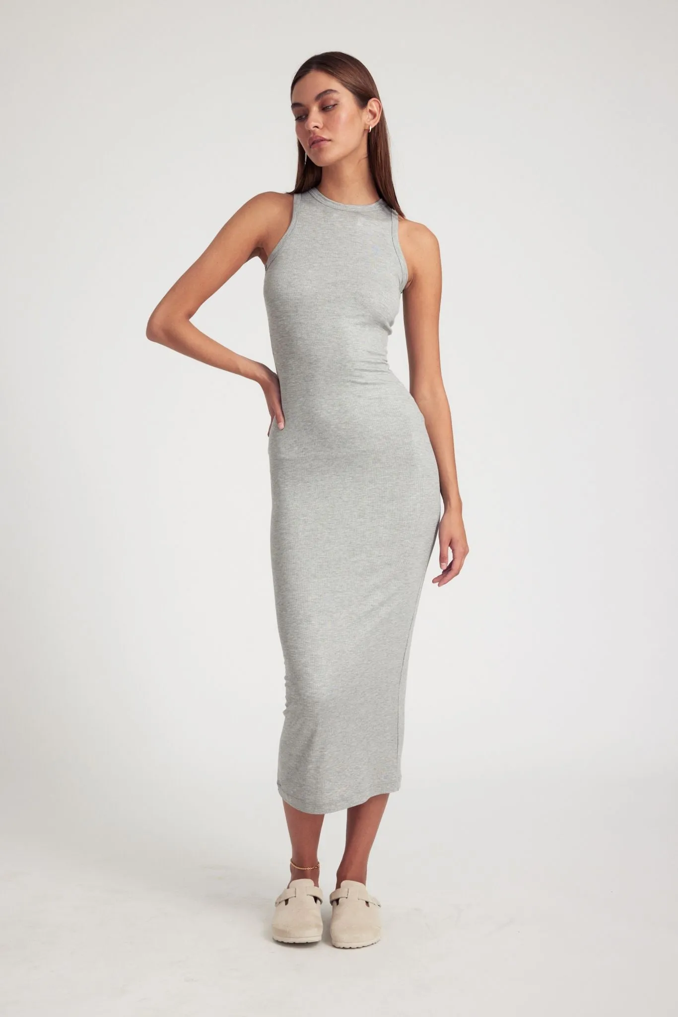 Heather Grey Rib Racer Maxi Dress Romantic Vibes