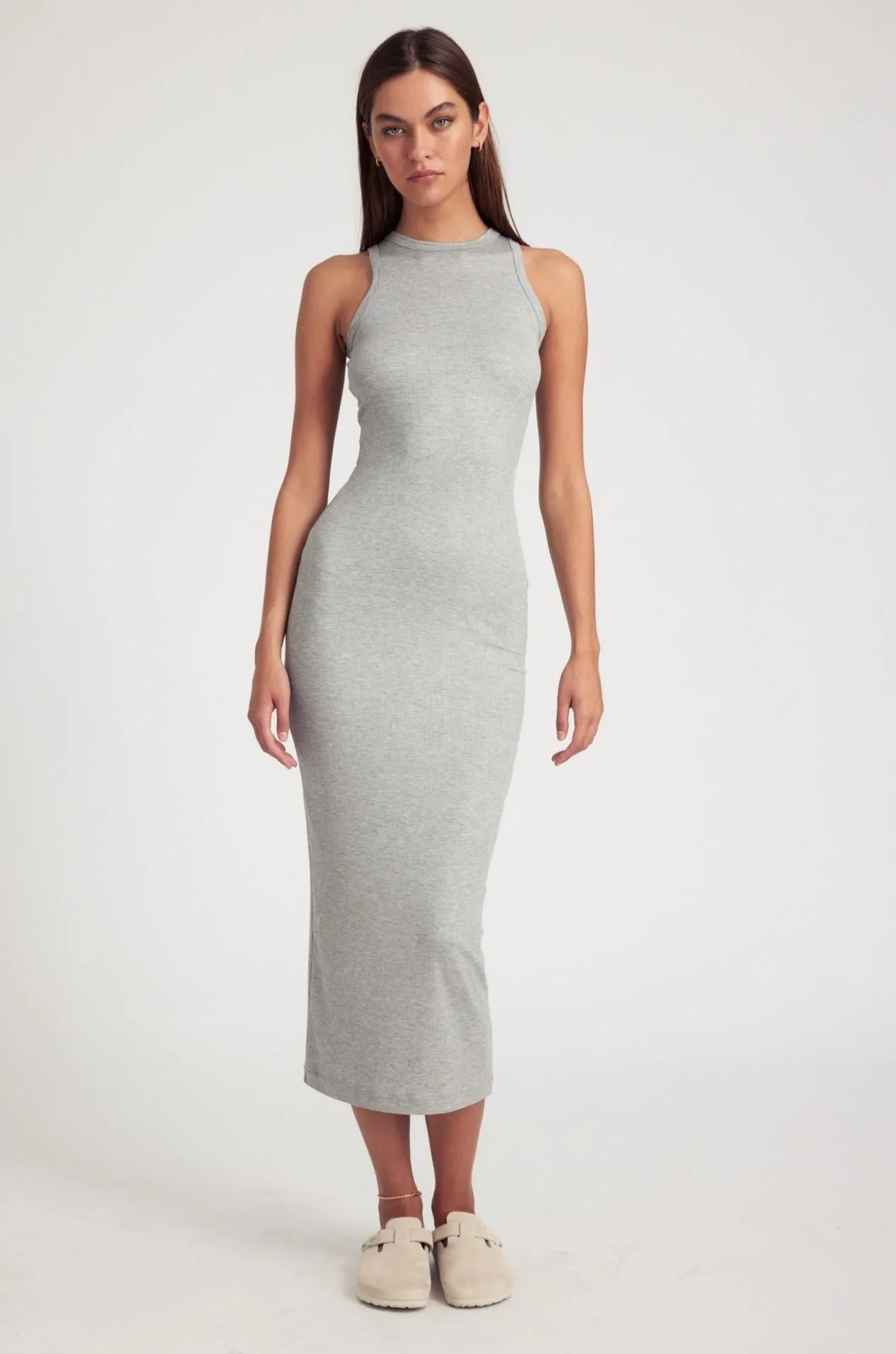 Heather Grey Rib Racer Maxi Dress Urban Motion