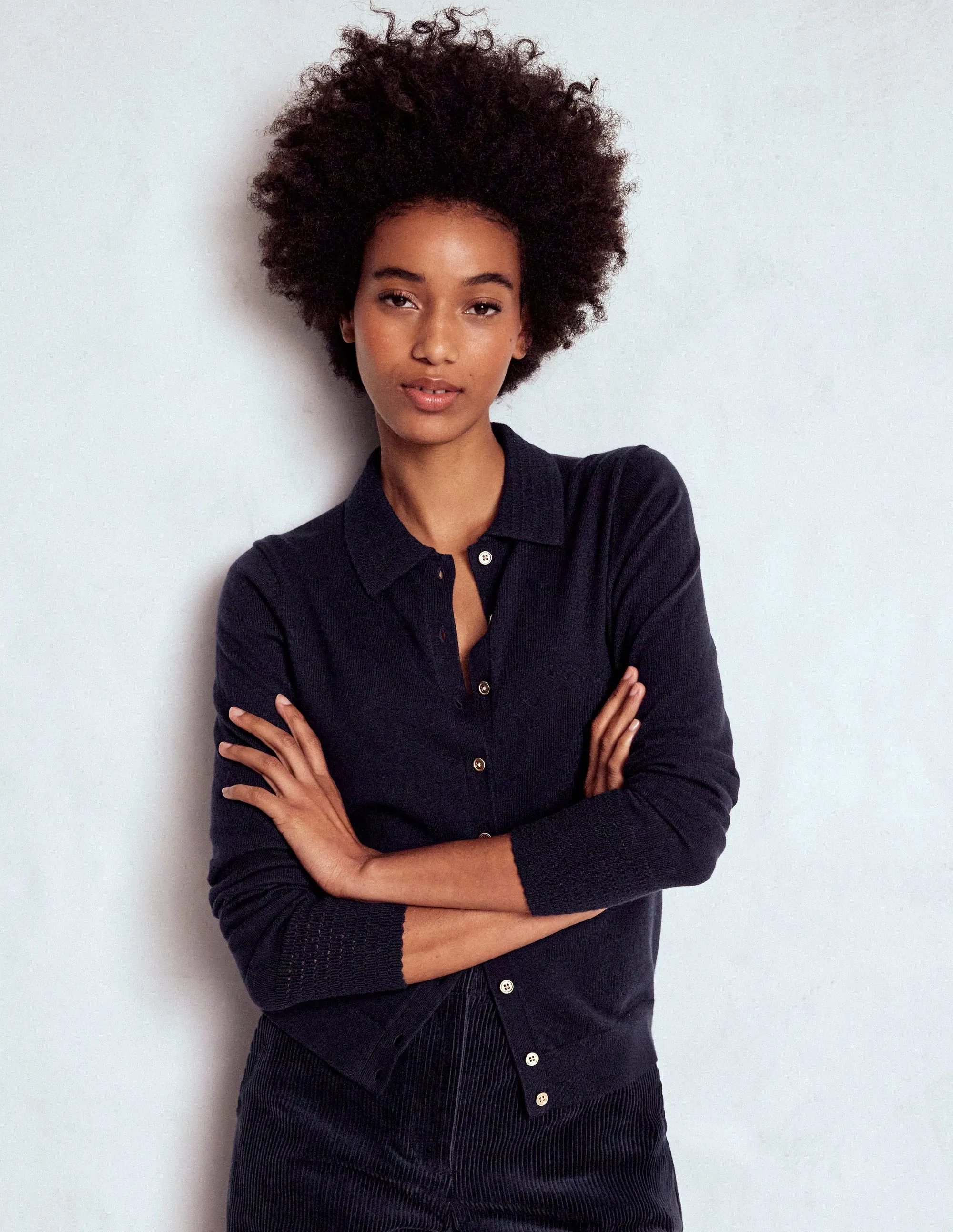 Office Warmth Briony Stitch Cardigan-Navy