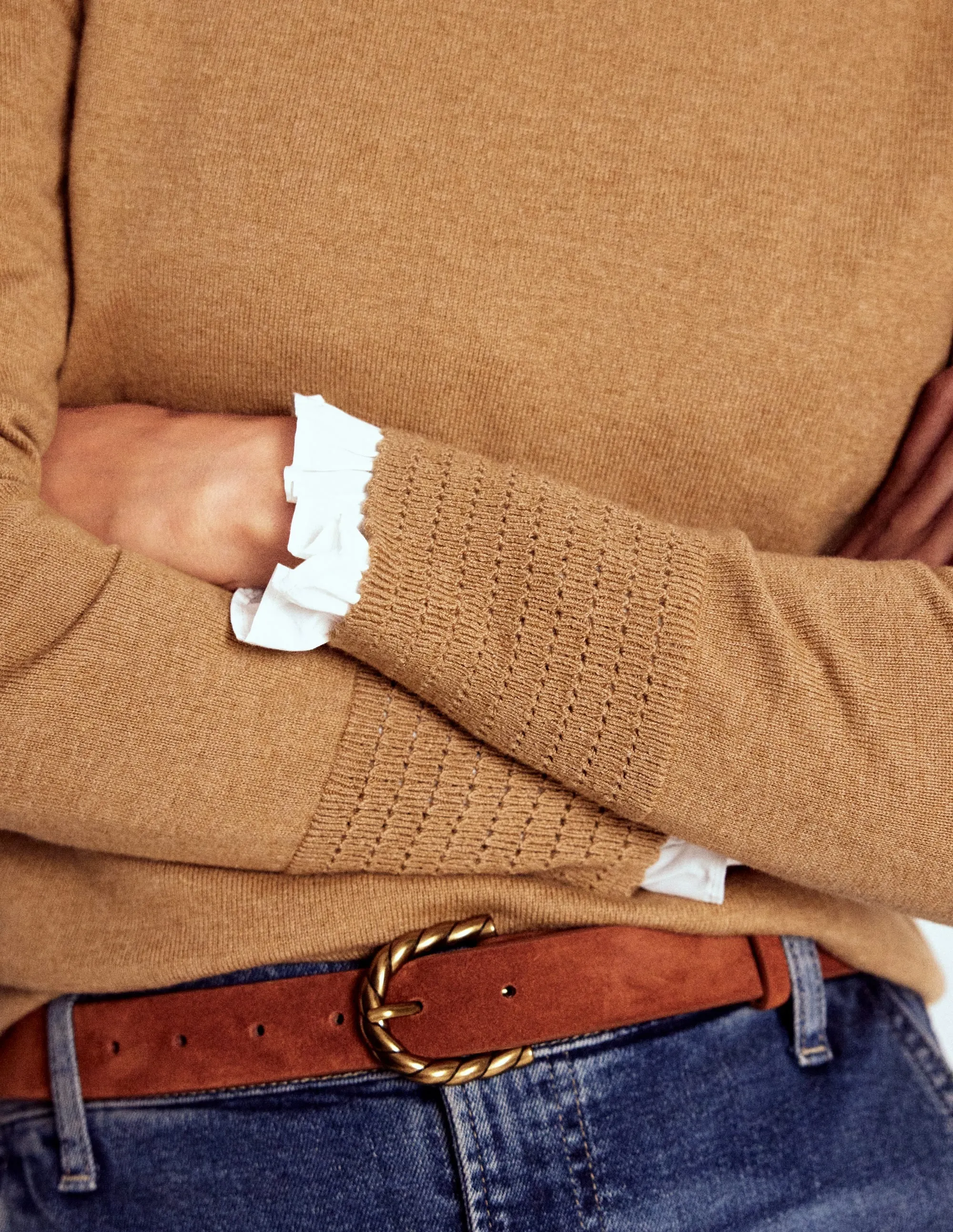 Briony Stitch Jumper-Camel Melange Ultra Fine Gauge