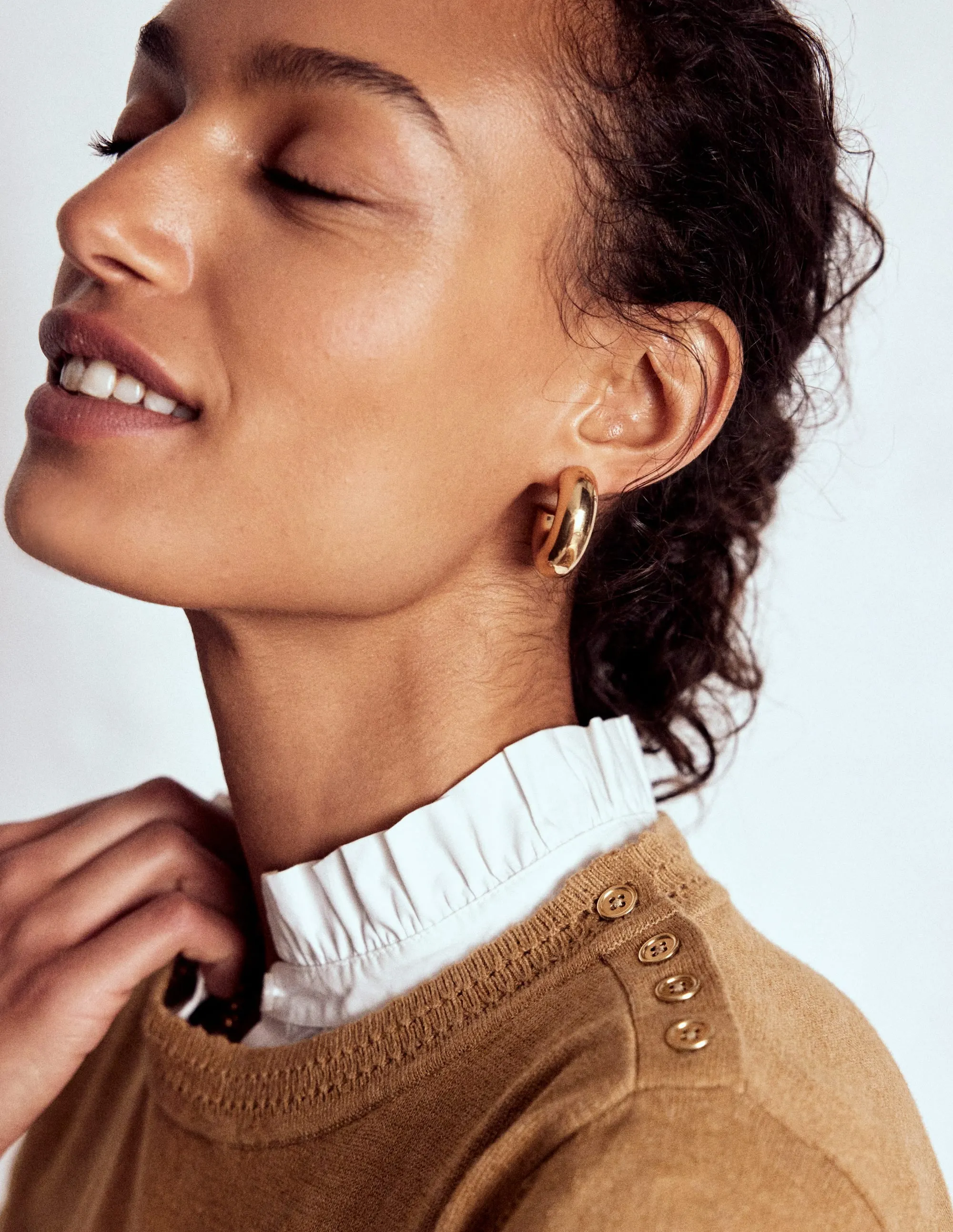 Briony Stitch Jumper-Camel Melange Smart Fit ShrinkResistant Weave