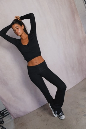 Wide fit Britney Pants Baby Ribbed - Black