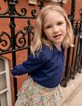 Broderie Trim Jersey Top-Starboard Blue Weekend Comfort