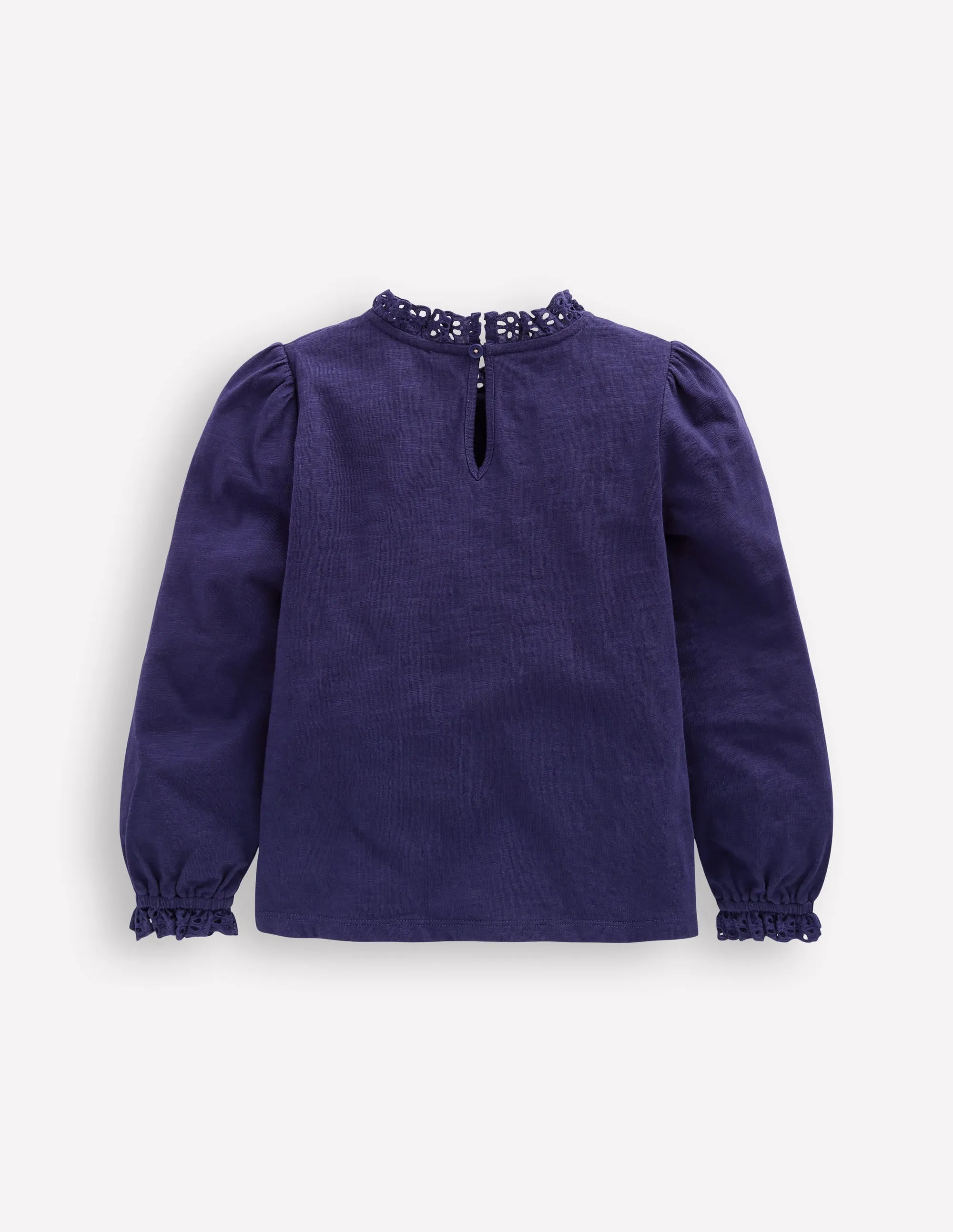 Broderie Trim Jersey Top-Starboard Blue Cozy and Soft Non Restrictive Cut