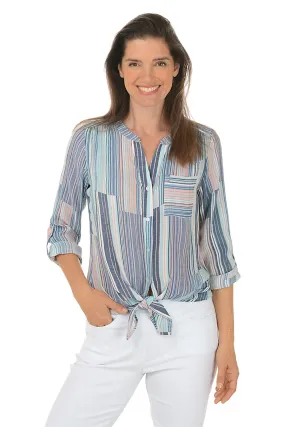 Athletic Wear LaserCutVents Broken Stripe Button-Front Blouse