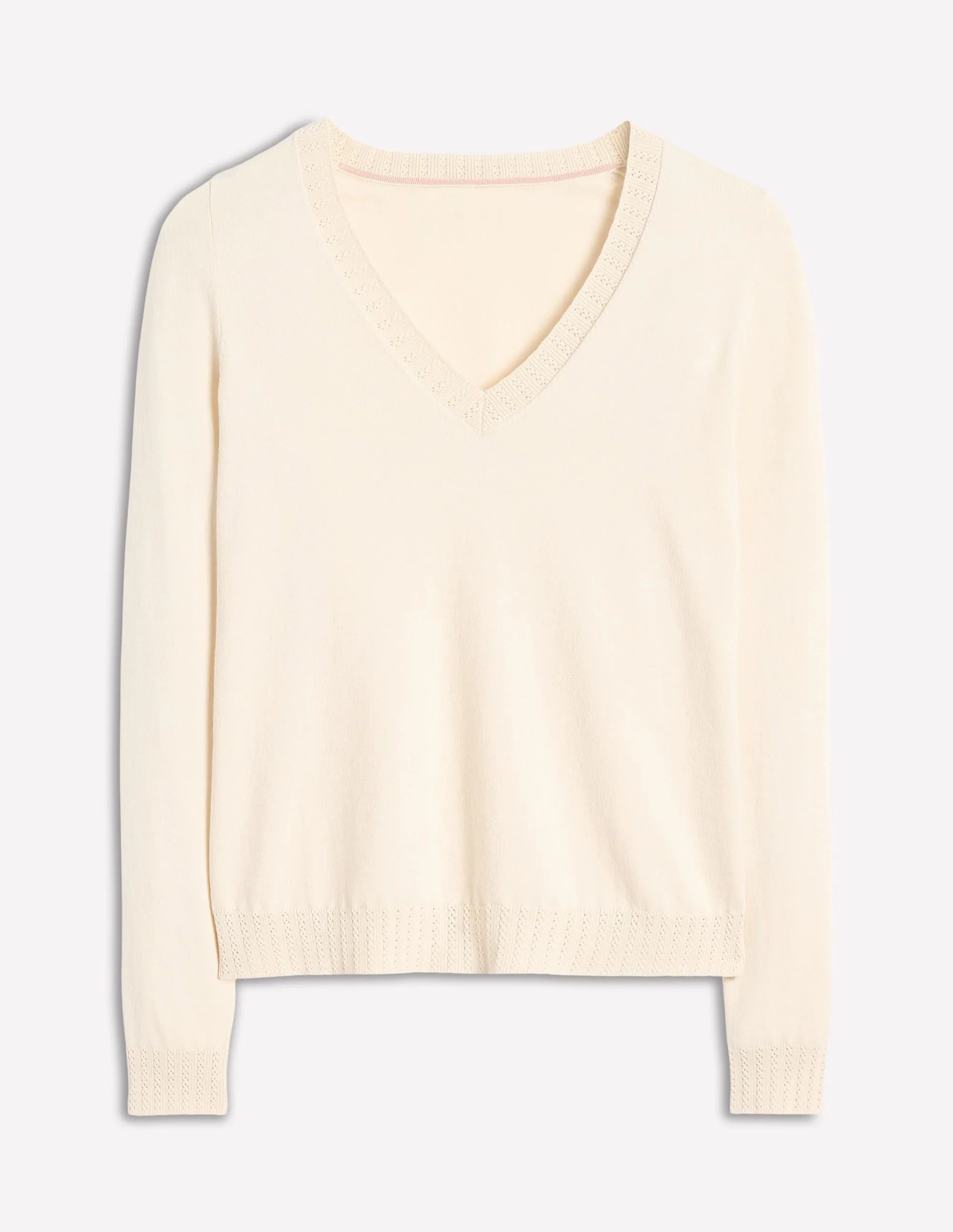 Emilia Cotton V-Neck Jumper-Warm Ivory Eco Friendly Fibers Airy Piece