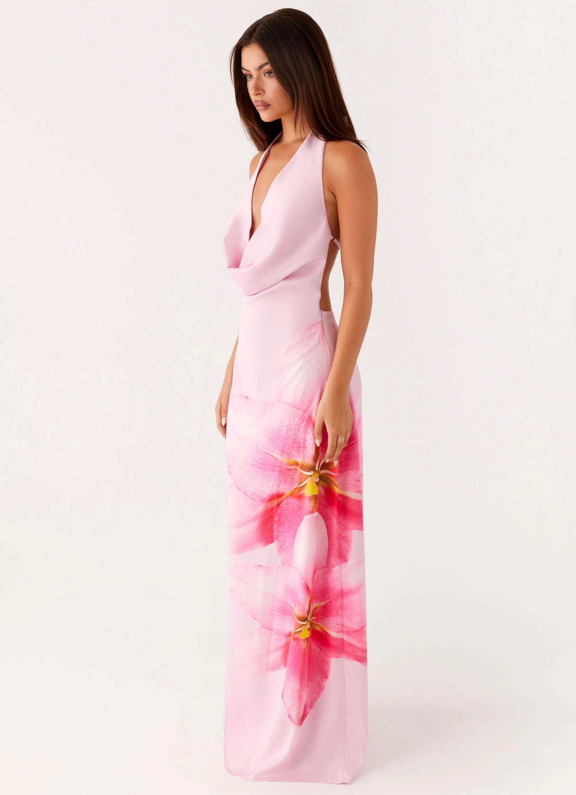 Bryony Cowl Maxi Dress - Pink