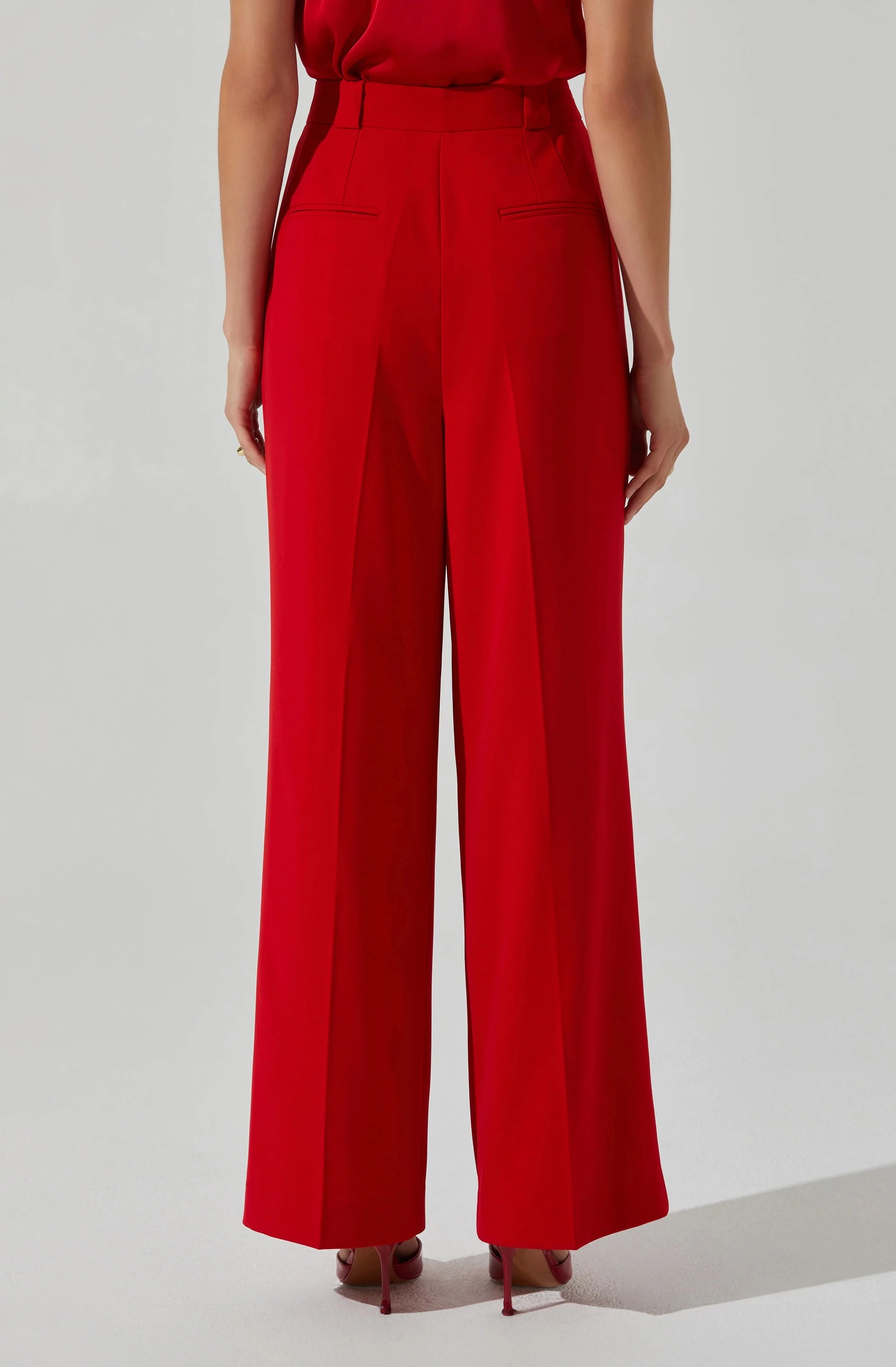 Bryony High Waisted Trouser Pants in Red luxe feel