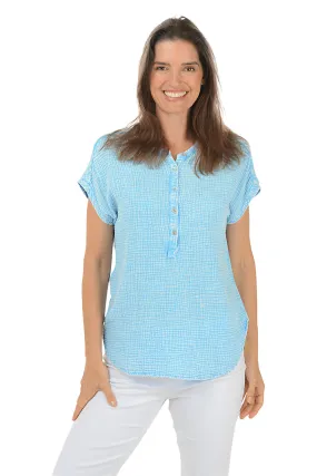 Bubble Gauze Cap Sleeve Blouse Layered Neckline