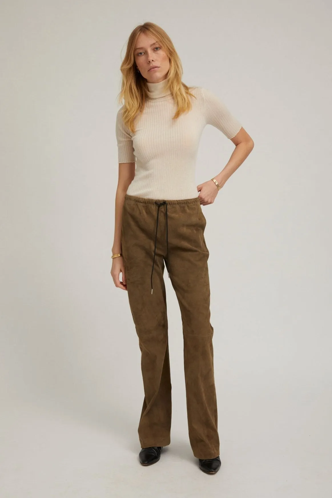 Olive Suede Straight Leg Pants WindproofLayer