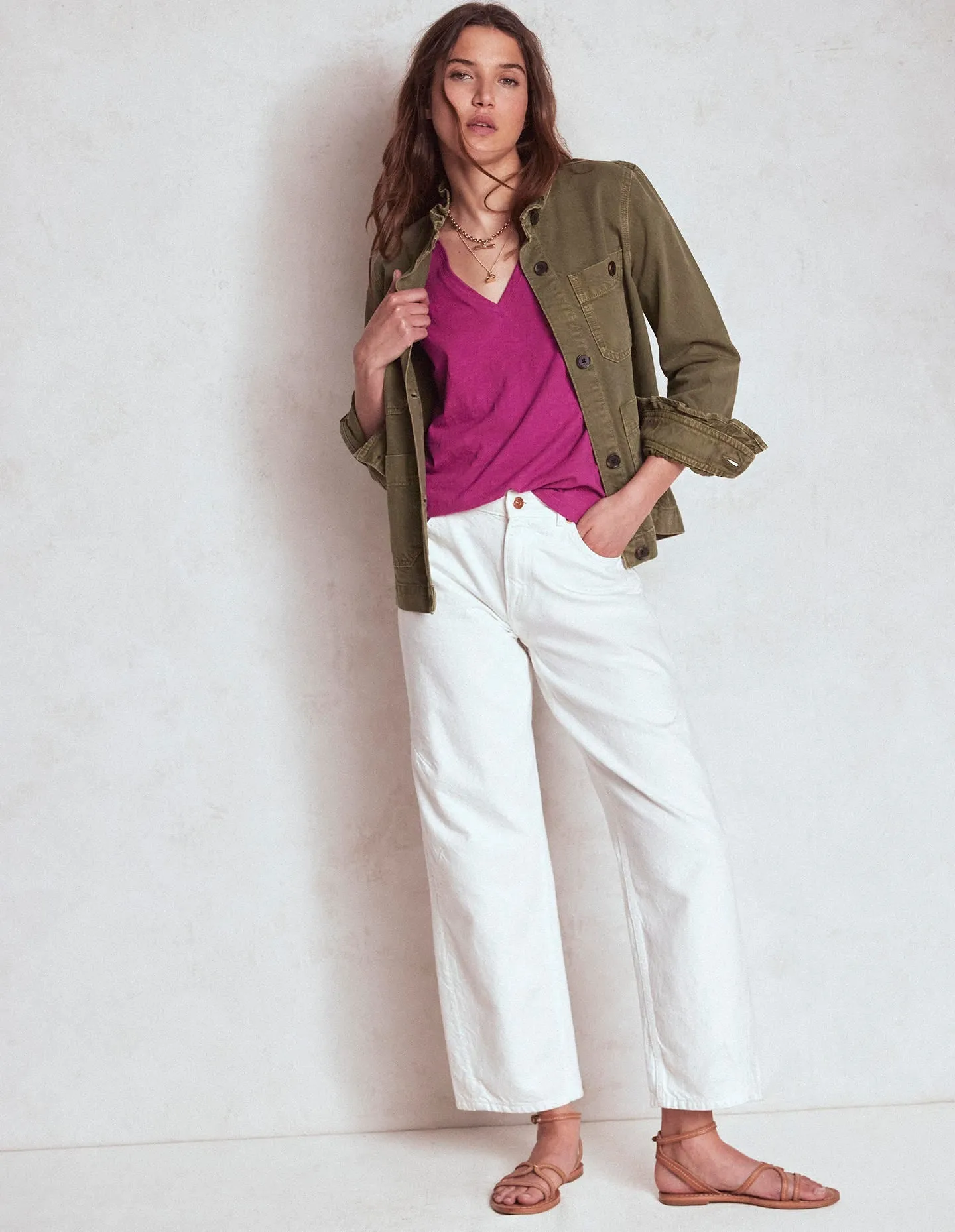 SweatWicking Fabric Short Sleeve V Neck T-shirt-Rich Magenta