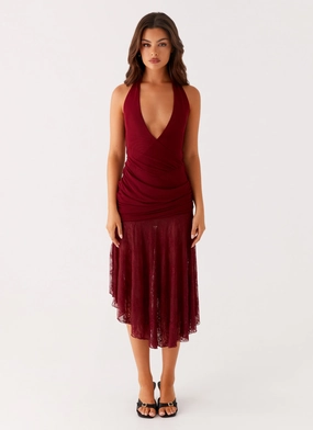 Burnout Midi Dress - Maroon