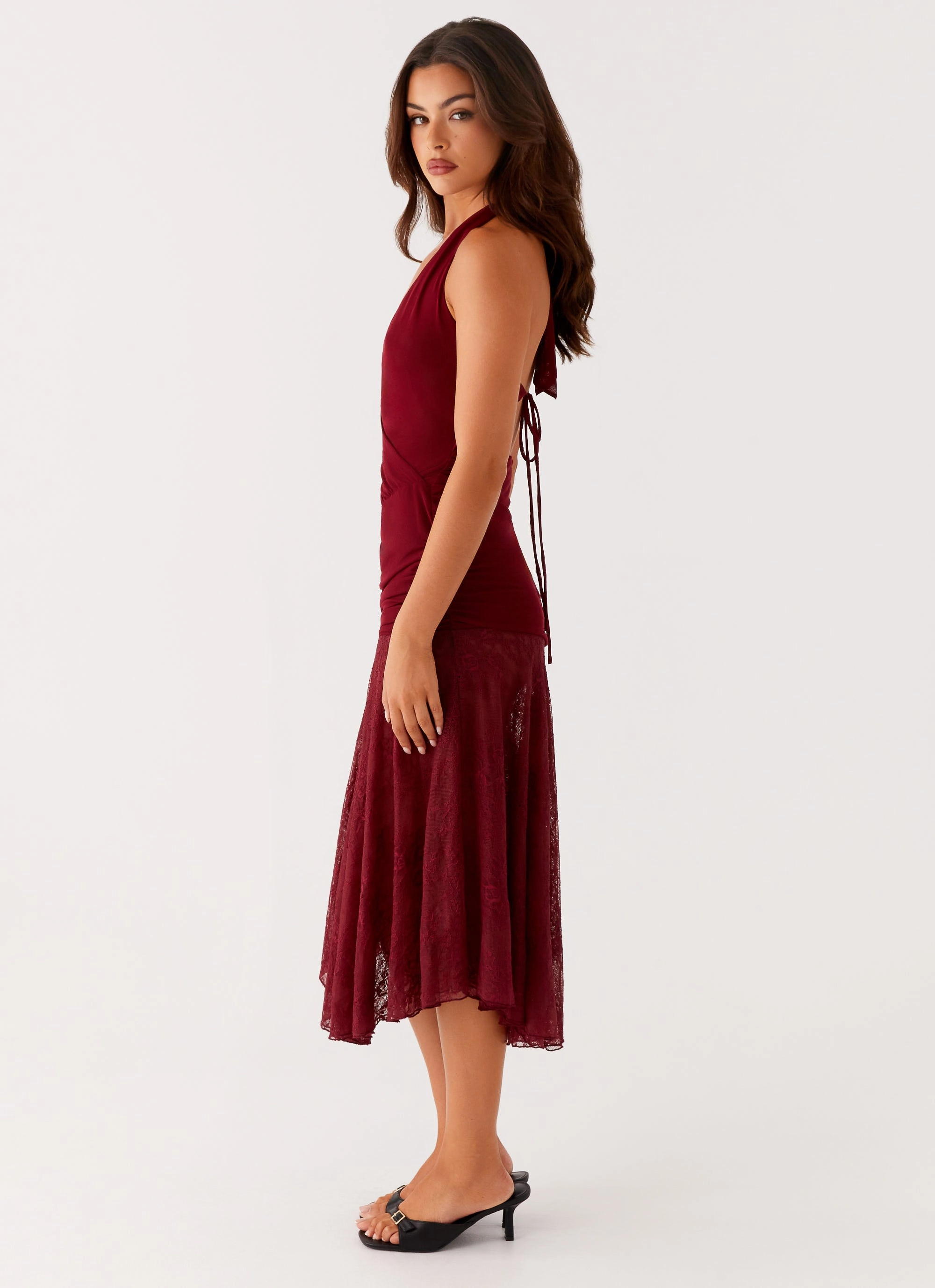 Burnout Midi Dress - Maroon